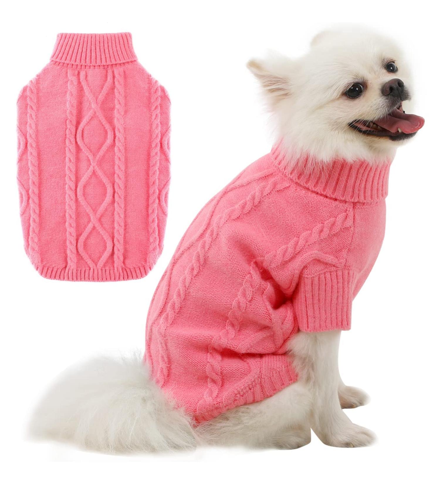 Warm Turtleneck Dog Sweater for Small Dogs & Cats - Classic Knitting Winter Puppy Clothing - Pink XXL - Buy Online on GoSupps.com