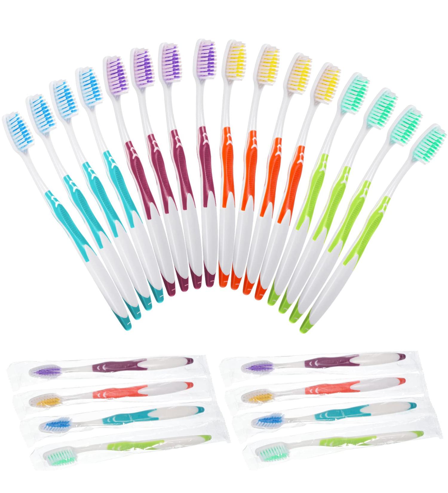 Disposable Individually Wrapped Toothbrush Bulk Pack - 24 Multi Color Toothbrushes for Hotels, Charity, Homeless, Adults & Kids - Buy Online on GoSupps.com