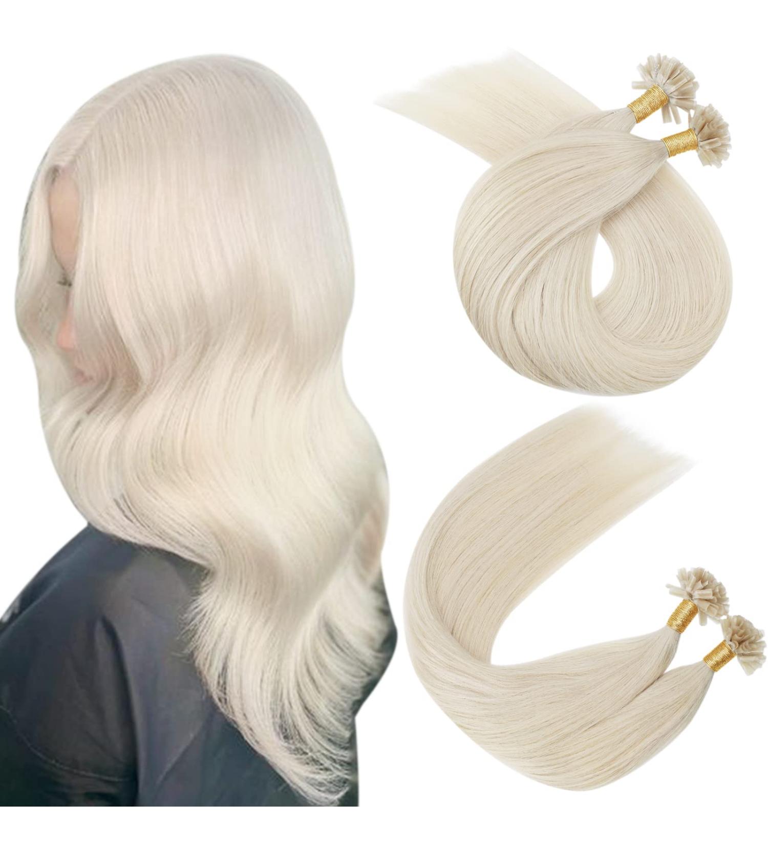 Ugeat 24 Inch U-Tip #60A White Blonde Human Hair Extensions - 50g Keratin Pre Bonded Fusion Hair - Buy Online on GoSupps.com