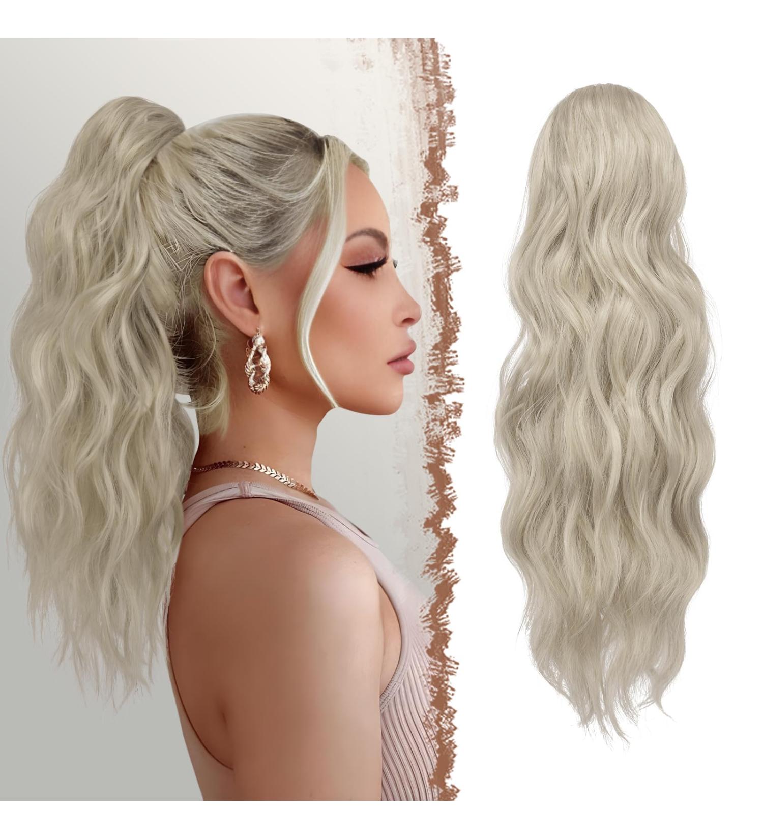 FESHFEN Ponytail Extensions Drawstring Ponytails Hair Extension Platinum Silver Blonde Long Curly Wavy Hair Piece Synthetic Pony Tail Hairpieces for Women 18 inch 18 Inch Platinum Silver Blonde - Buy Online on GoSupps.com