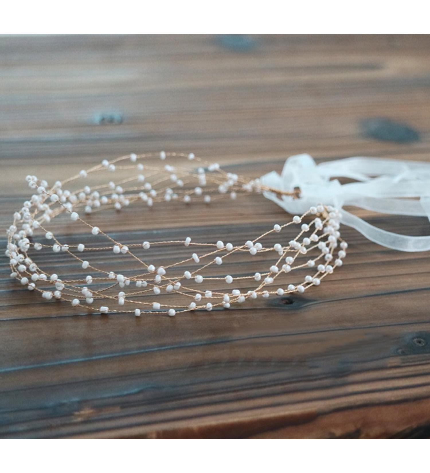 BABEYOND Bridal Pearl Vintage Wedding Headband with Lace Ribbon - White Beads - Buy Online on GoSupps.com