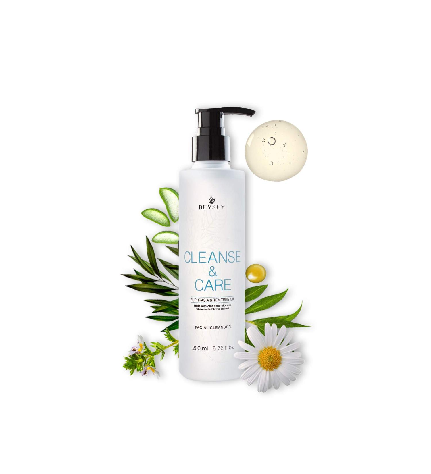 NEW! Aloe Vera Tea Tree Eyebright and Chamomile Facial Cleansing Gel - Facial Cleansing Soap/Antibacterial/Anti Acne - Combination and Oily Skin - CLEANSE&CARE Beysey 200 ml - Buy Online on GoSupps.com