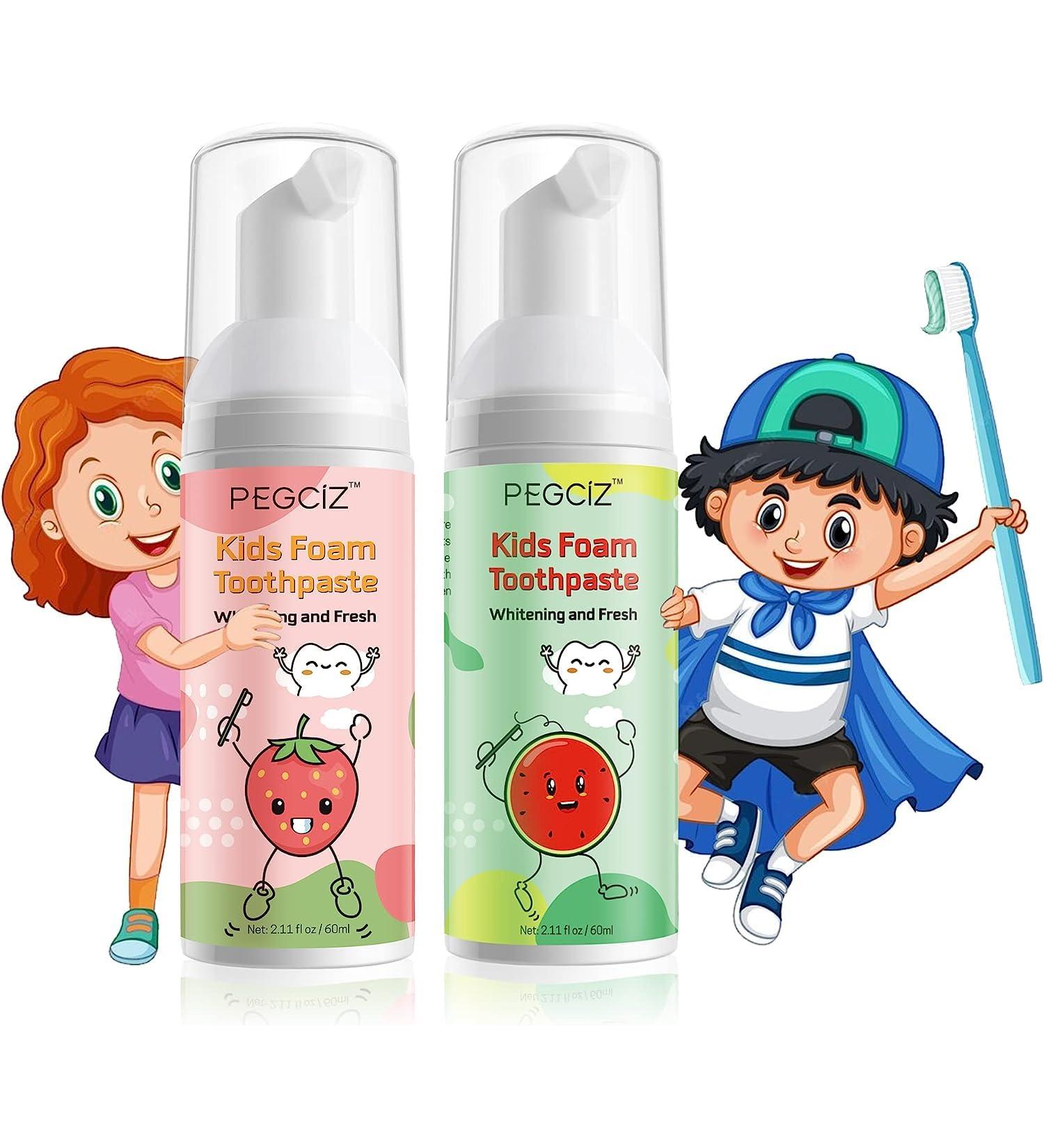 Children's Foam Toothpaste - Fluoride-Free Caries Protection 2x60ml (Strawberry & Watermelon) | International Shipping - Buy Online on GoSupps.com