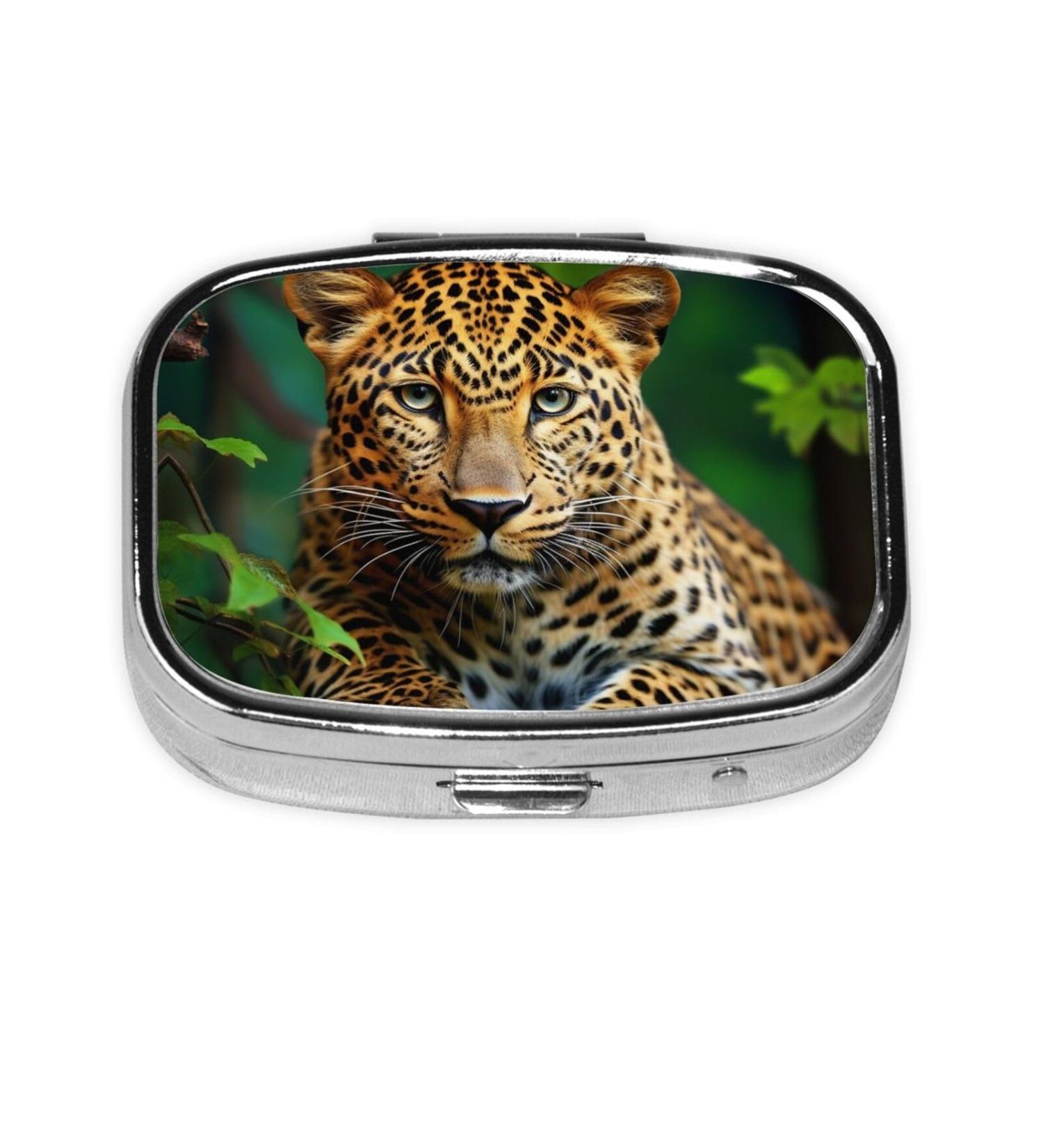 Wild Leopard Print 2 Compartment Small Pill Case | Cute Travel Pill Organizer & Purse Pill Box for Gifts - Buy Online on GoSupps.com