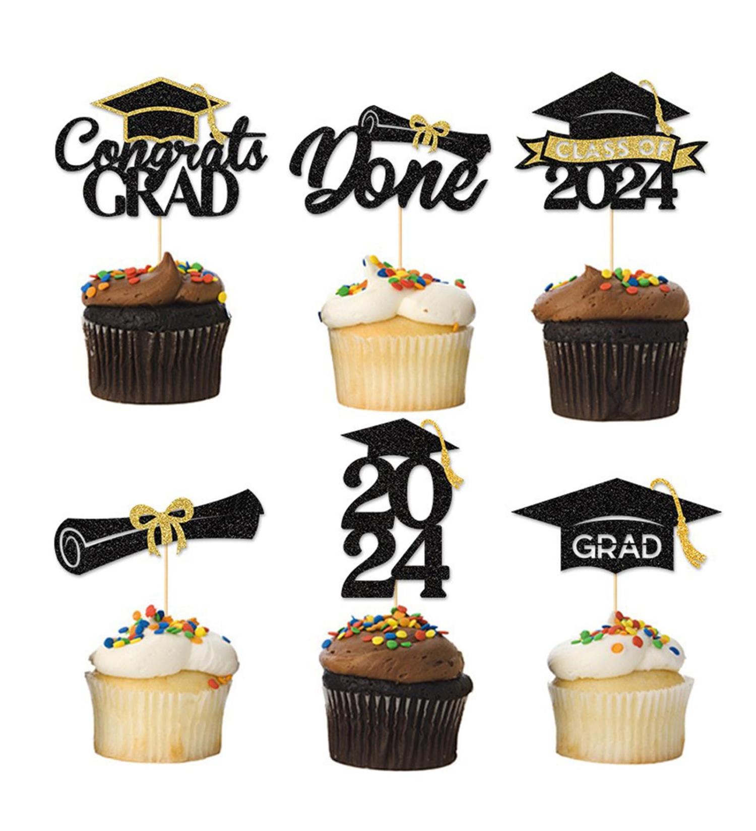 UXYOKM 24Pcs Graduation Cupcake Toppers 2024 Gold Glitter Congrats Grad Cap Calss of 2024 Done Diploma Cupcake Picks Cake Decorations for Graduation Theme Party Decorations Supplies Gold a - Buy Online on GoSupps.com
