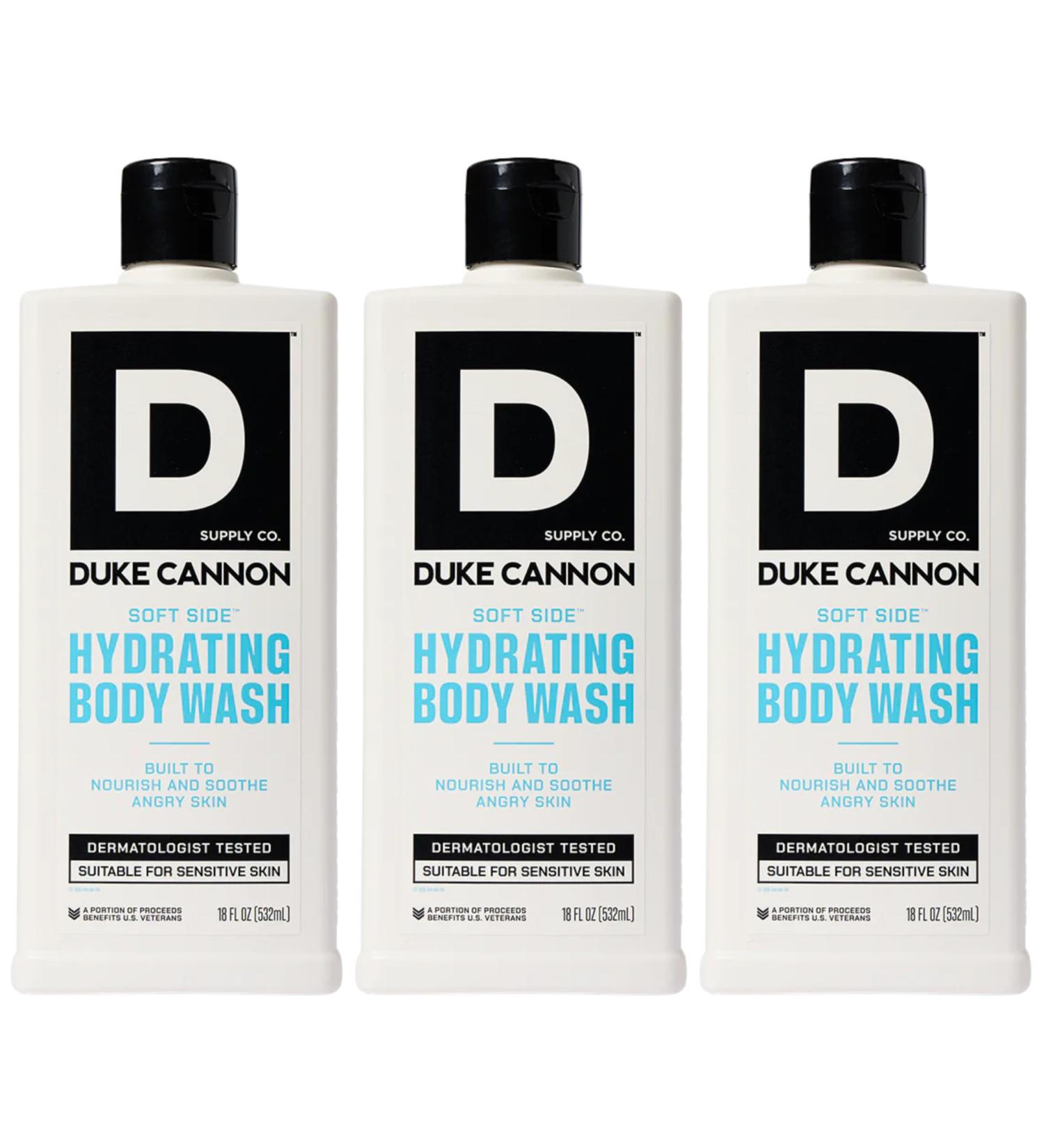 Duke Cannon Supply Co. Soft Side Hydrating Body Wash for Men 18 oz Moisturizing Shower Gel 3-Pack Shea Butter & Oat Protein Black Tea & Sandalwood Scent - Buy Online on GoSupps.com