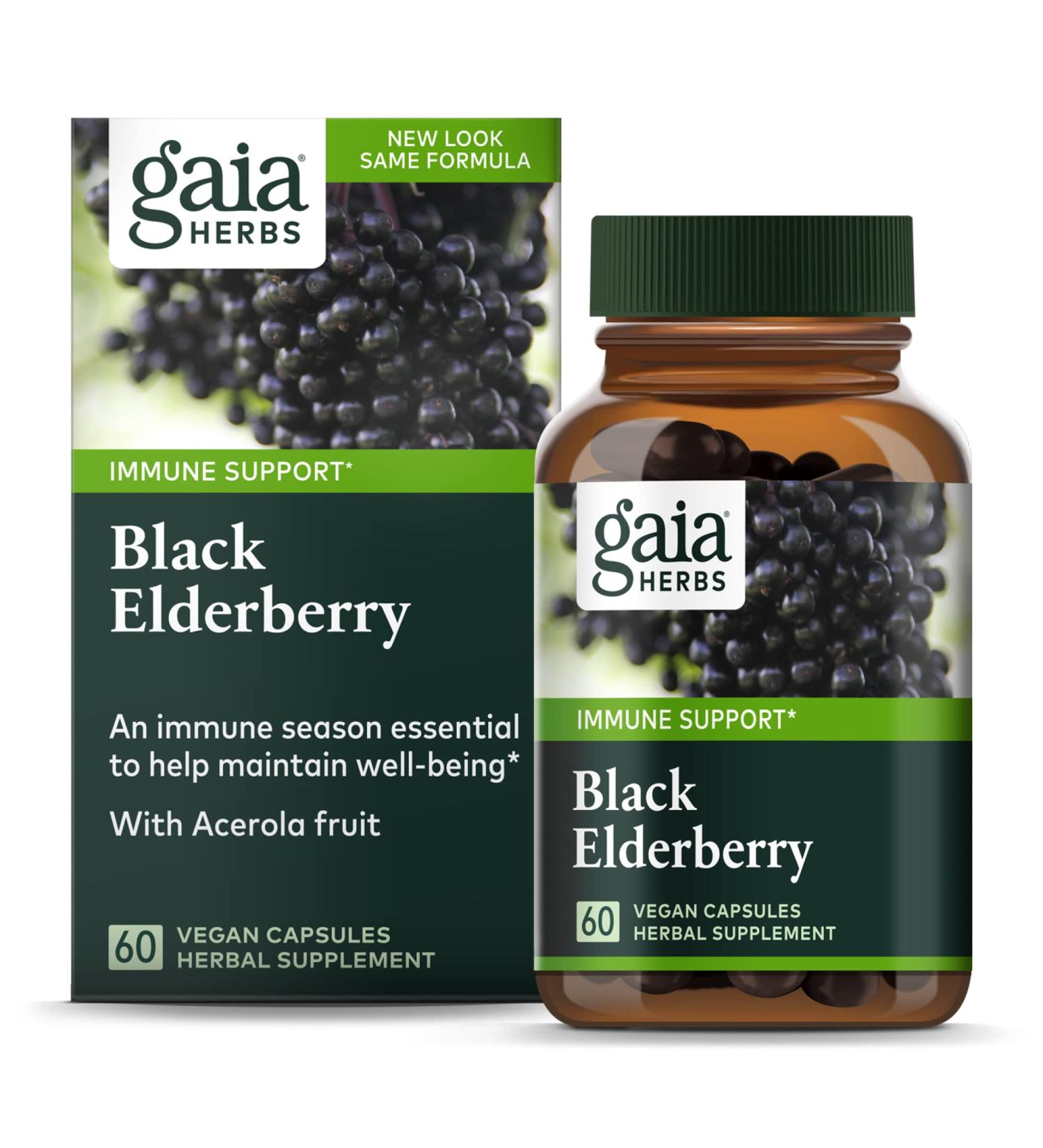 Buy Gaia Herbs Black Elderberry & Acerola Fruit â€“ 60 Vegan Capsules for Immune Support - Buy Online on GoSupps.com