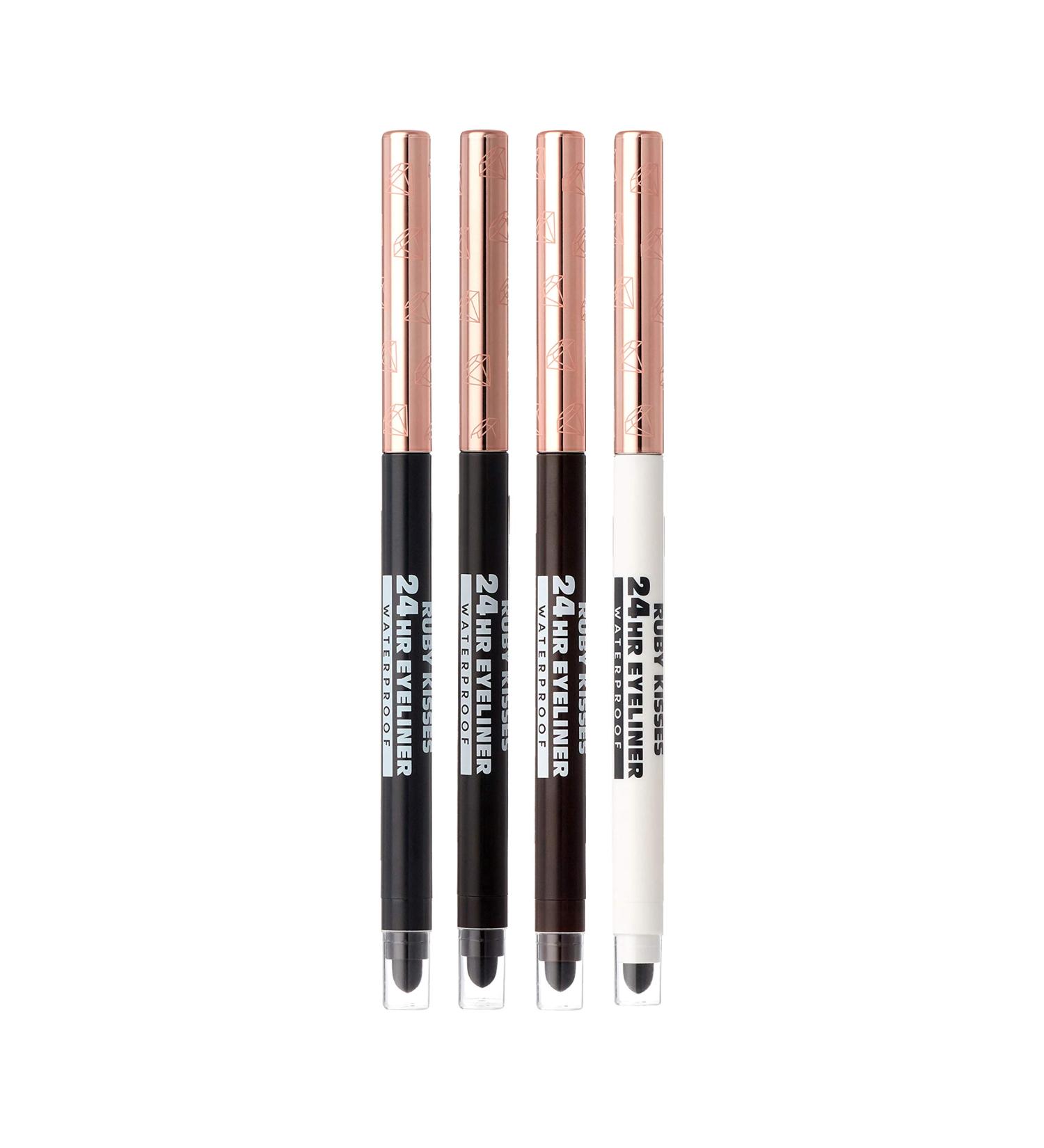 Ruby Kisses Waterproof Eyeliner 24HR | Long-Lasting Mechanical Pencil | Smudgeproof | 4 Pack (Blackest Black, Black Brown, Dark Brown, Pure White) - Buy Online on GoSupps.com