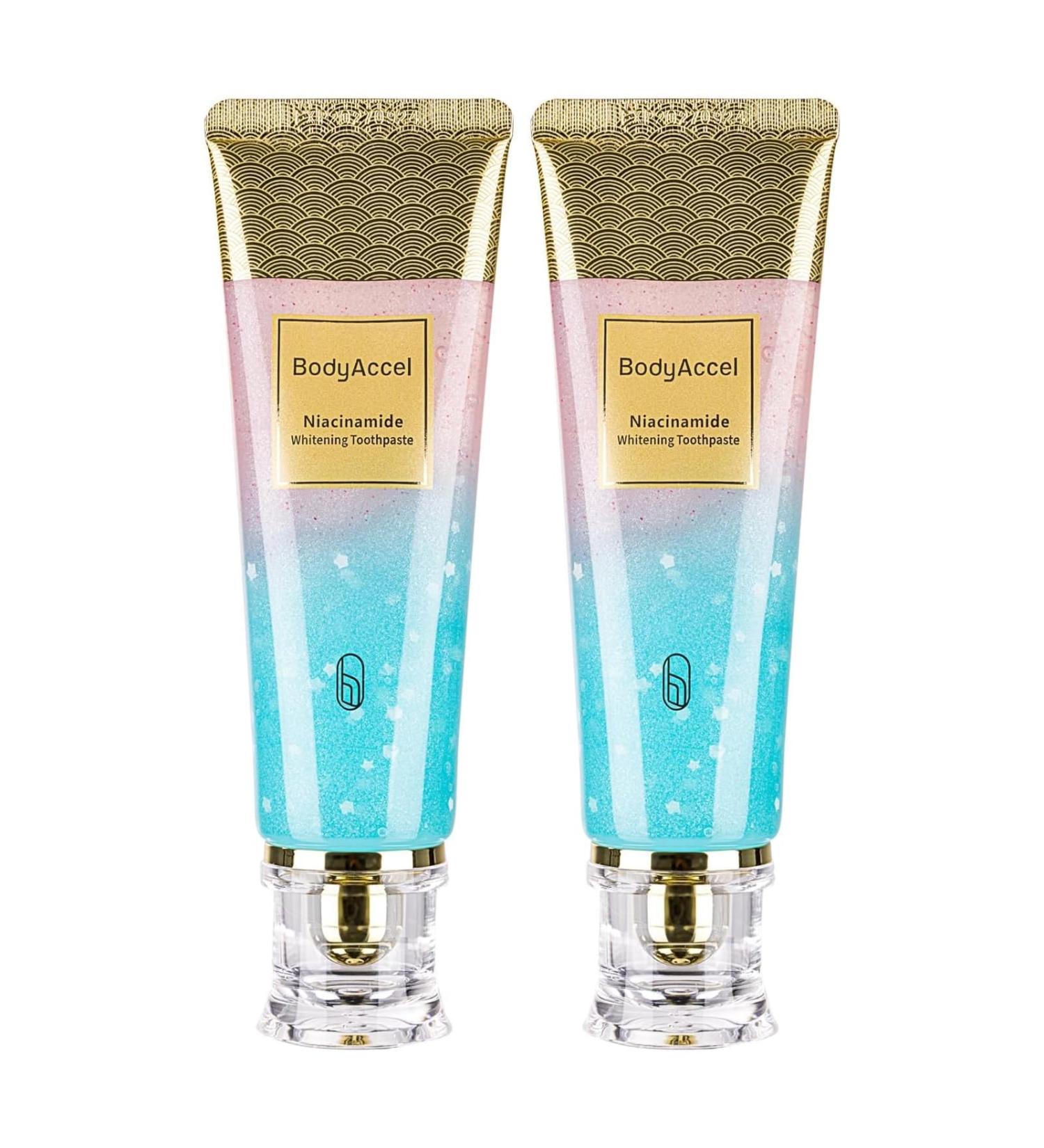 2 Pack BodyAccel Niacinamide Whitening Toothpaste Triple Whitening Niacinamide Toothpaste Brightens and Whitens Teeth Natural Gentle Fresh Breath 2pack - Buy Online on GoSupps.com