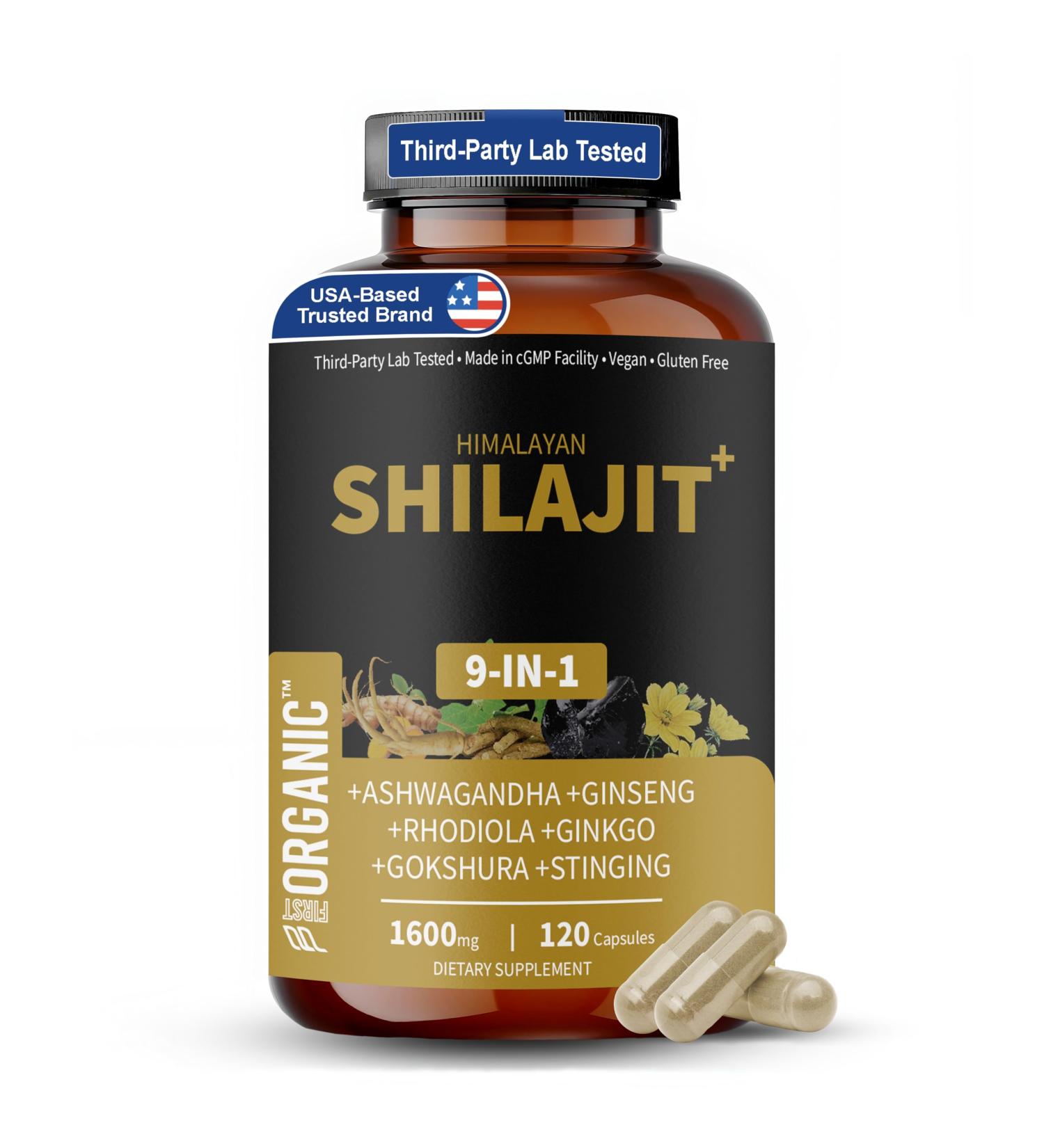 FIRSTORGANIC Himalayan Shilajit Vitality Guard+ Complex 1600mg | 120 Caps | Energy & Vitality Support with Ashwagandha, Rhodiola & More - Third-Party Tested, Vegan, Non-GMO, Gluten Free - Buy Online on GoSupps.com