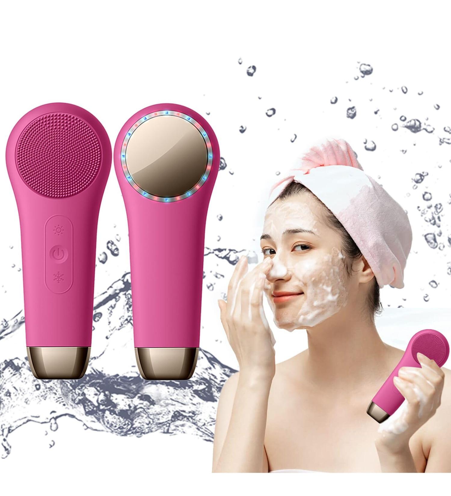 Rechargeable Waterproof Facial Cleansing Brush - Deep Cleansing Silicone Electric Scrubber for Men & Women - Gentle Exfoliation (Red) | International Shipping Available - Buy Online on GoSupps.com
