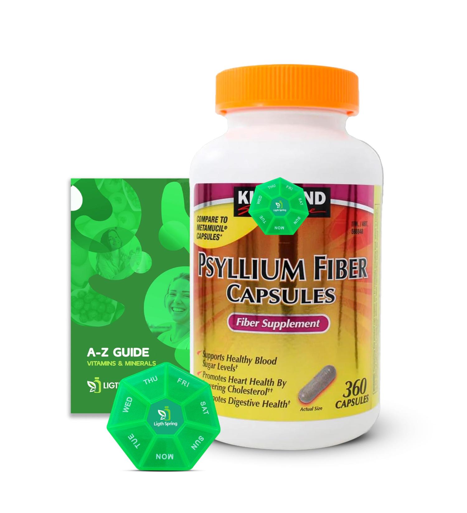 Psyllium Fiber Capsules 360 Count Dietary Supplement with Exclusive Better Ligth&Spring Guide - Buy Online on GoSupps.com
