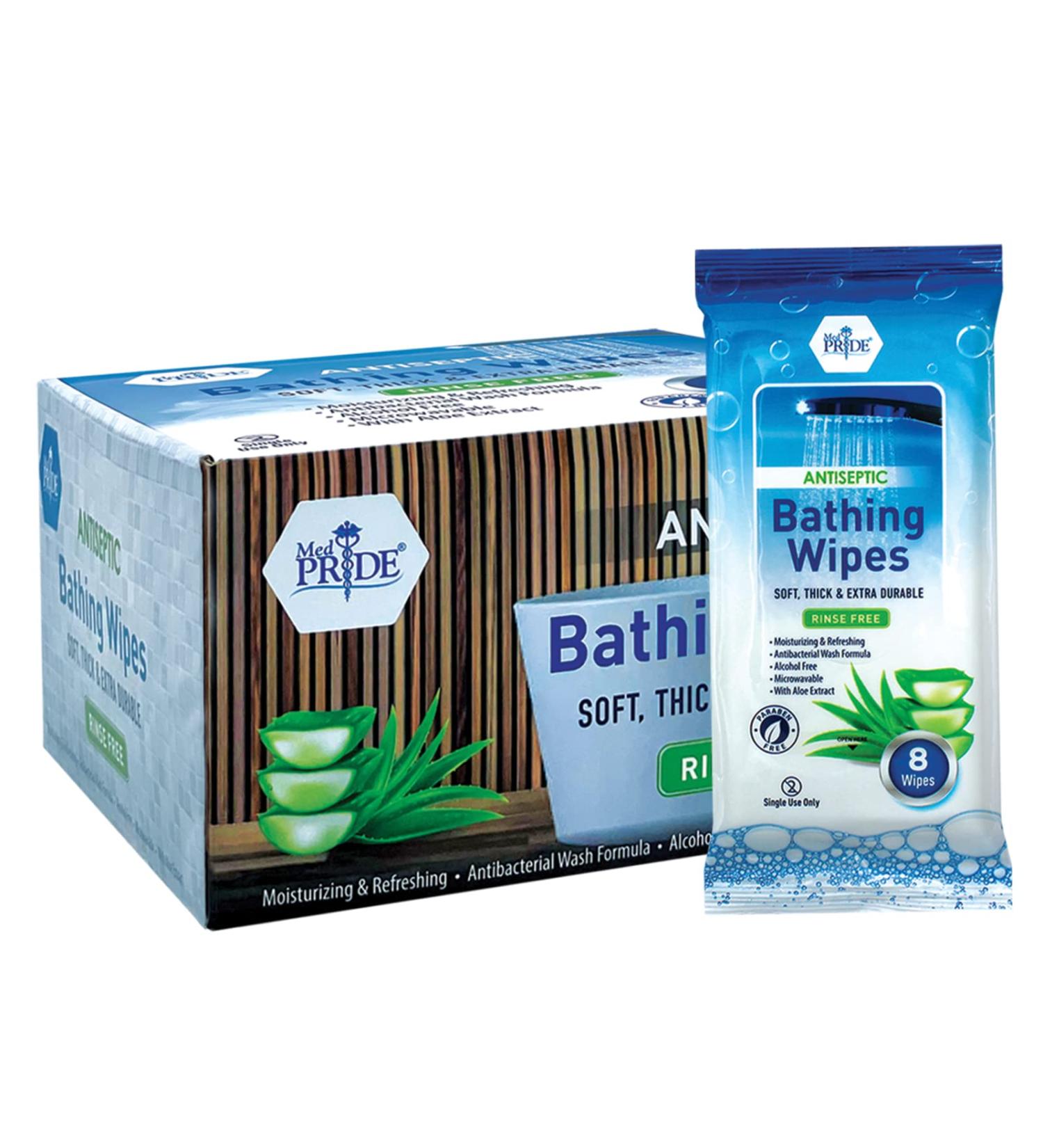 Med Pride No Rinse Bathing Wipes for Adults - 96 Microwavable Waterless Shower Wipes - Disposable Aloe Vera Body Wash Wipes for Camping & Travel - Buy Online on GoSupps.com