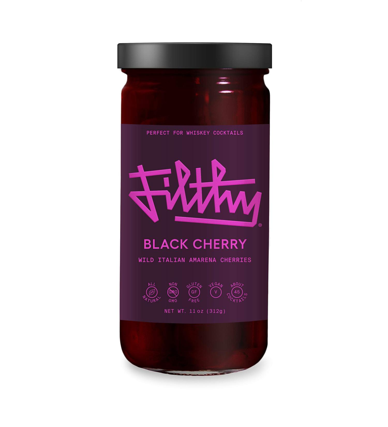 Premium Filthy Black Amarena Cherries - Non-GMO, Gluten Free Cocktail Garnish - 11oz Jar with 45 Black Cherries - Buy Online on GoSupps.com