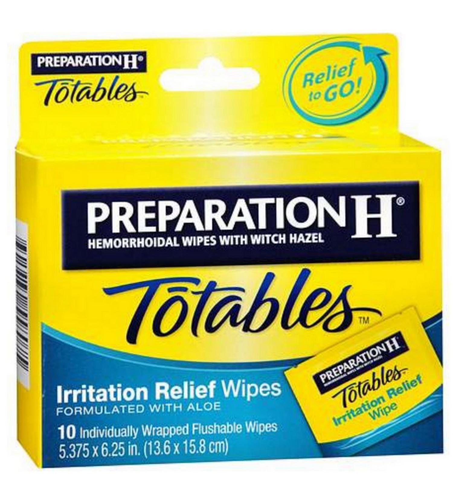 PREPARATION H Totables Hemorrhoidal Wipes with Witch Hazel, 10 Ct (Pack of 6)