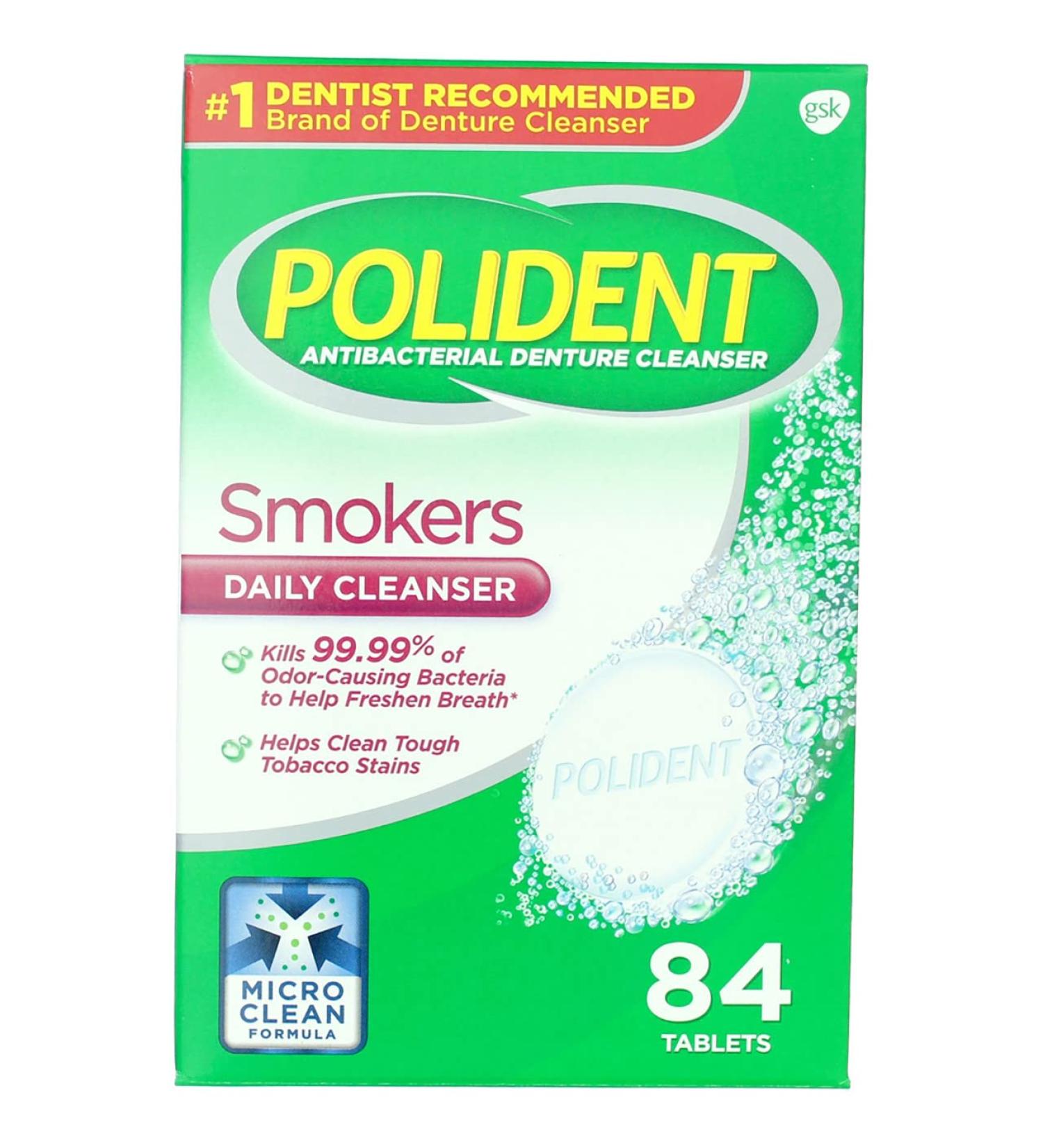 Polident Smokers Antibacterial Denture Cleanser 84 ea (Pack of 3) - Buy Online on GoSupps.com