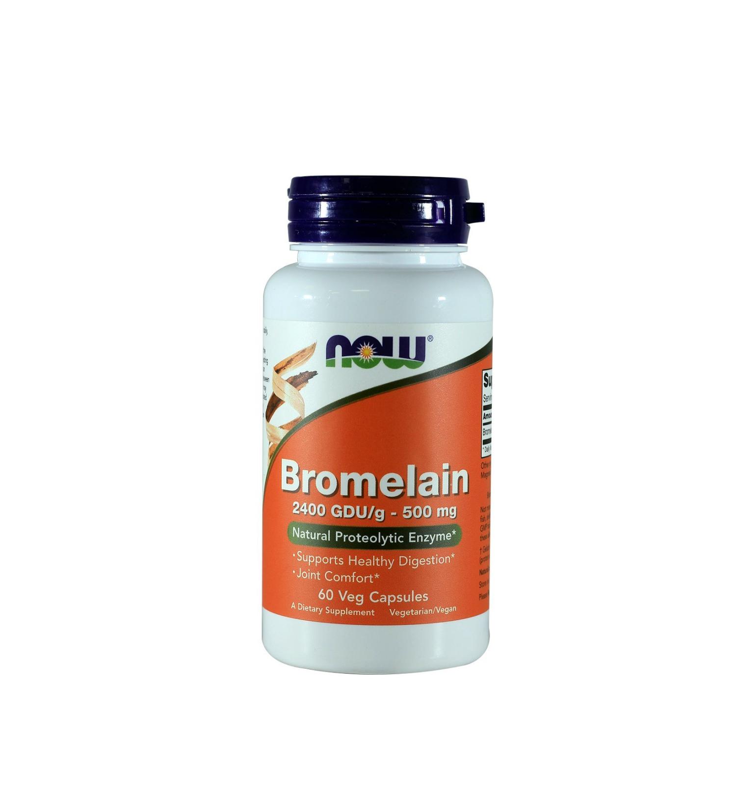 NOW Bromelain 2400 GDU, 500mg, 60 Capsules (Pack of 2)