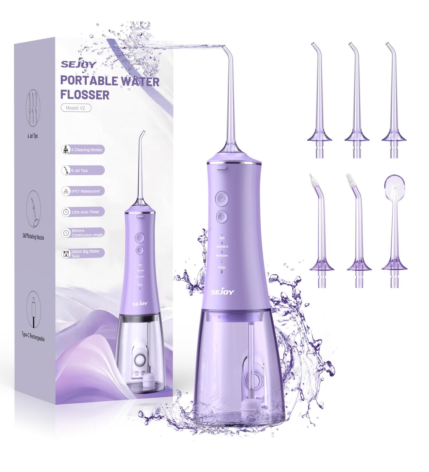 Sejoy Water Dental Flosser Pick - Portable Oral Irrigator Rechargeable & Waterproof for Teeth Cleaning - Perfect for Travel - Buy Online on GoSupps.com