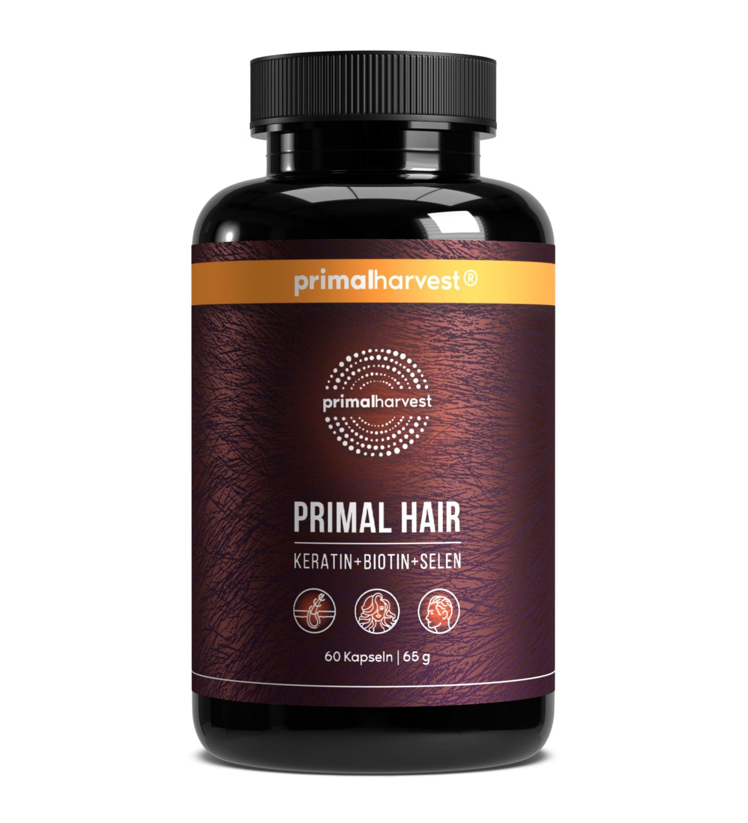 Primal Hair Supplements | Biotin Keratin & Zinc for Healthy Hair - 60 Capsules - Buy Online on GoSupps.com