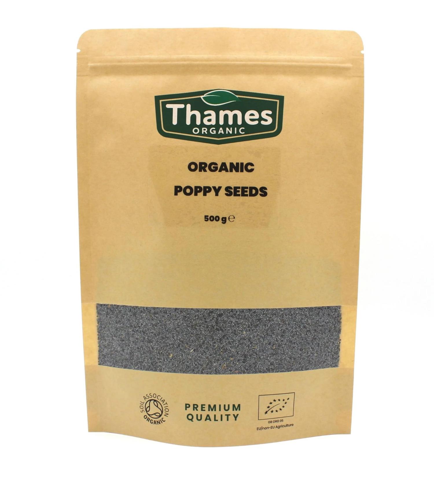 Thames Organic 500g Poppy Seeds - Raw Vegan Non-GMO - Ideal for Baking, Cooking & Sprinkling - Nutrient-Rich & Additive-Free - Buy Online on GoSupps.com