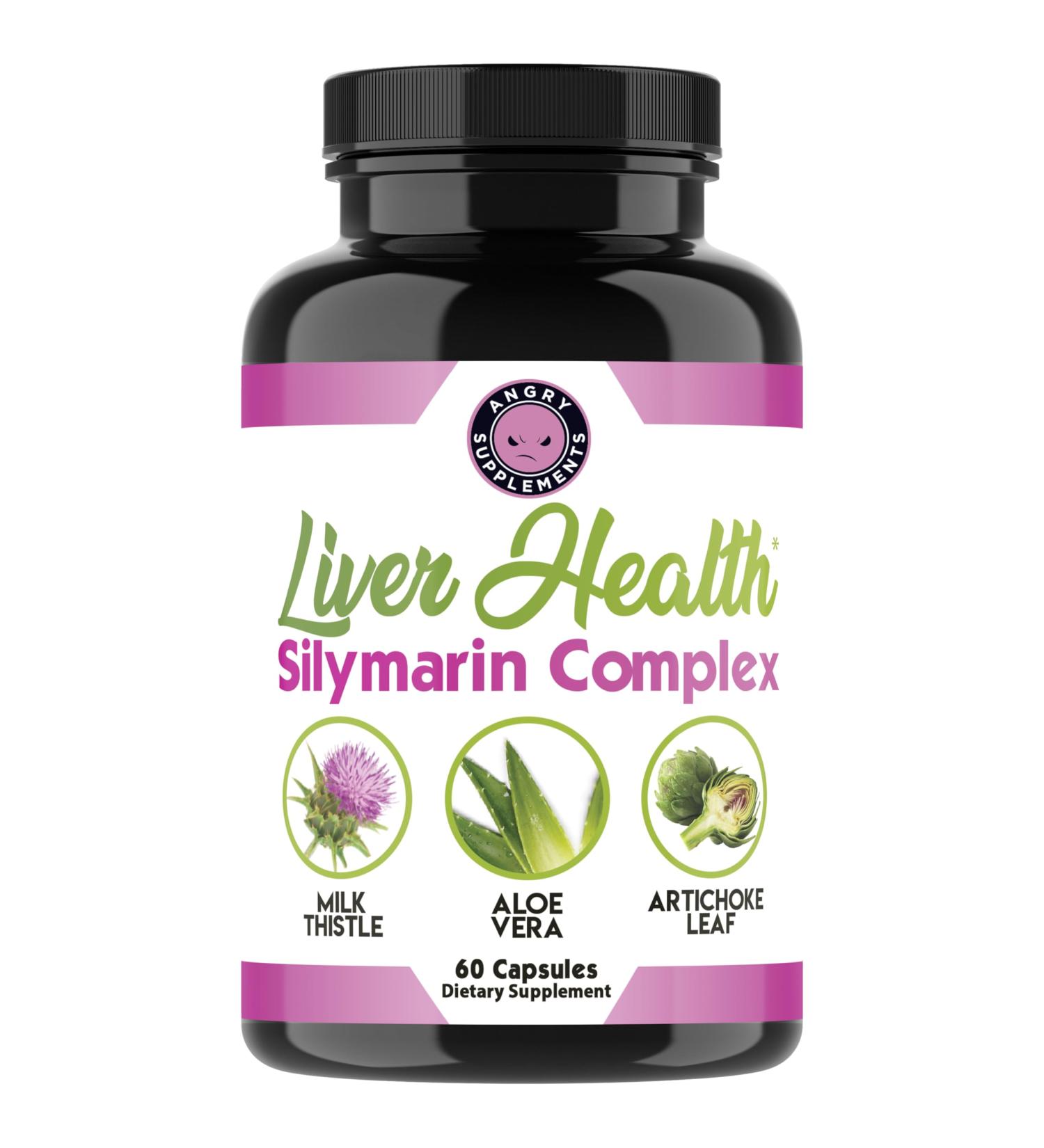 Angry Supplements Liver Health Silymarin Complex with Milk Thistle Artichoke Aloe Vera Alfalfa & B-Vitamins Detox & Liver Support Formula for Men and Women 60 Capsules (1-Bottle) - Buy Online on GoSupps.com