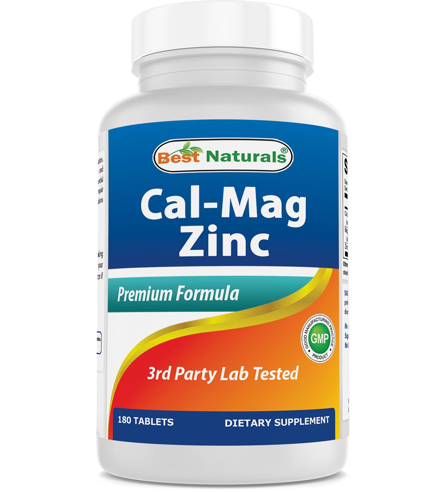 Best Naturals CAL MAG ZINC - 180 Tablets - USA Facility, GMP Certified, Third Party Tested - Essential Mineral Complex - Buy Online on GoSupps.com