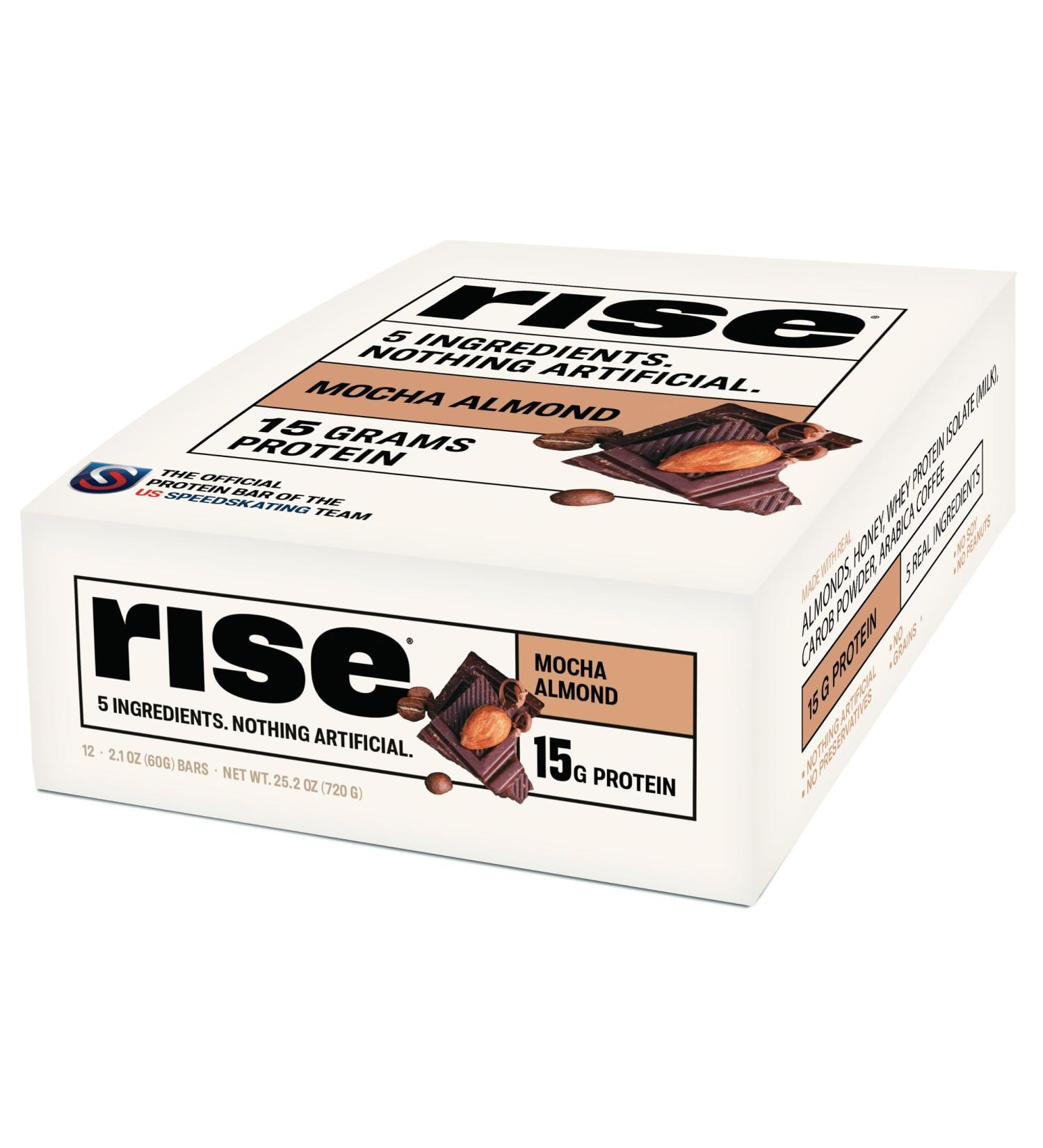 Rise Whey Protein Bars - Mocha Almond | 15g Protein Breakfast & Snack | Gluten-Free Soy-Free 4g Fiber 5 Whole Food Ingredients - Buy Online on GoSupps.com
