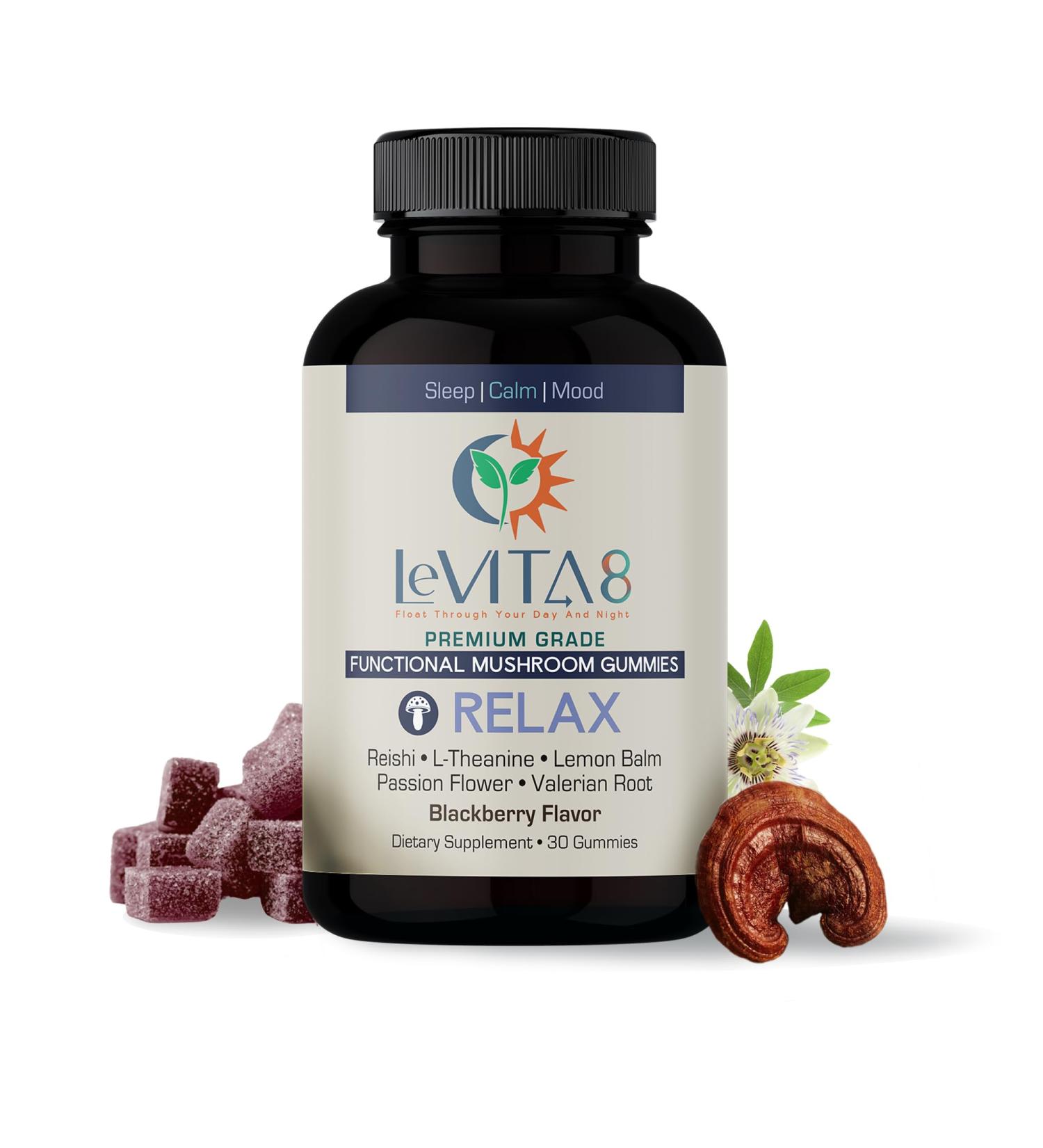 LeVITA8 Premium Reishi Mushroom Sleep Gummies - 100% Natural BlackBerry Flavor - Promotes Calm & Mood Balance for Deep Sleep - 1 Month Supply for Natural Sleep Aid Melatonin-Free - Buy Online on GoSupps.com