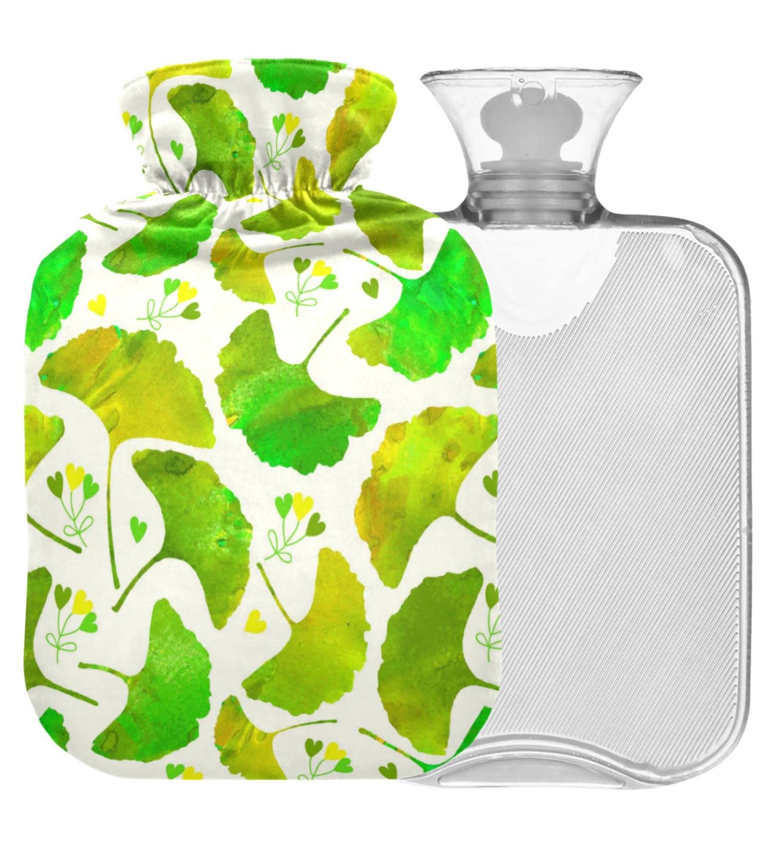 Naanle Hot Water Bottle with Cover - Ginkgo Leaf Design 2L Warmth & Cold Therapy for Back Pain Relief Neck Hand and Feet Warmer - Buy Online on GoSupps.com