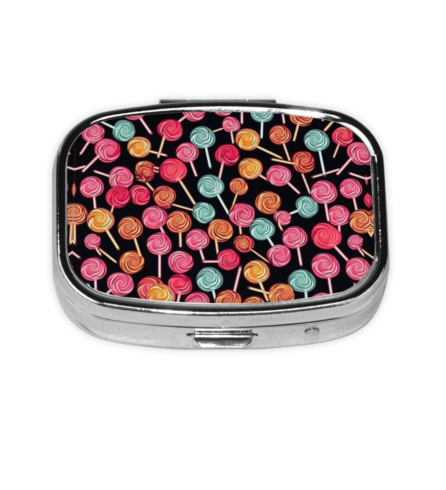 Lollipop Pattern 2 Compartment Pill Case | Cute Travel Pill Organizer & Purse-Sized Pill Box for Gifts - Buy Online on GoSupps.com