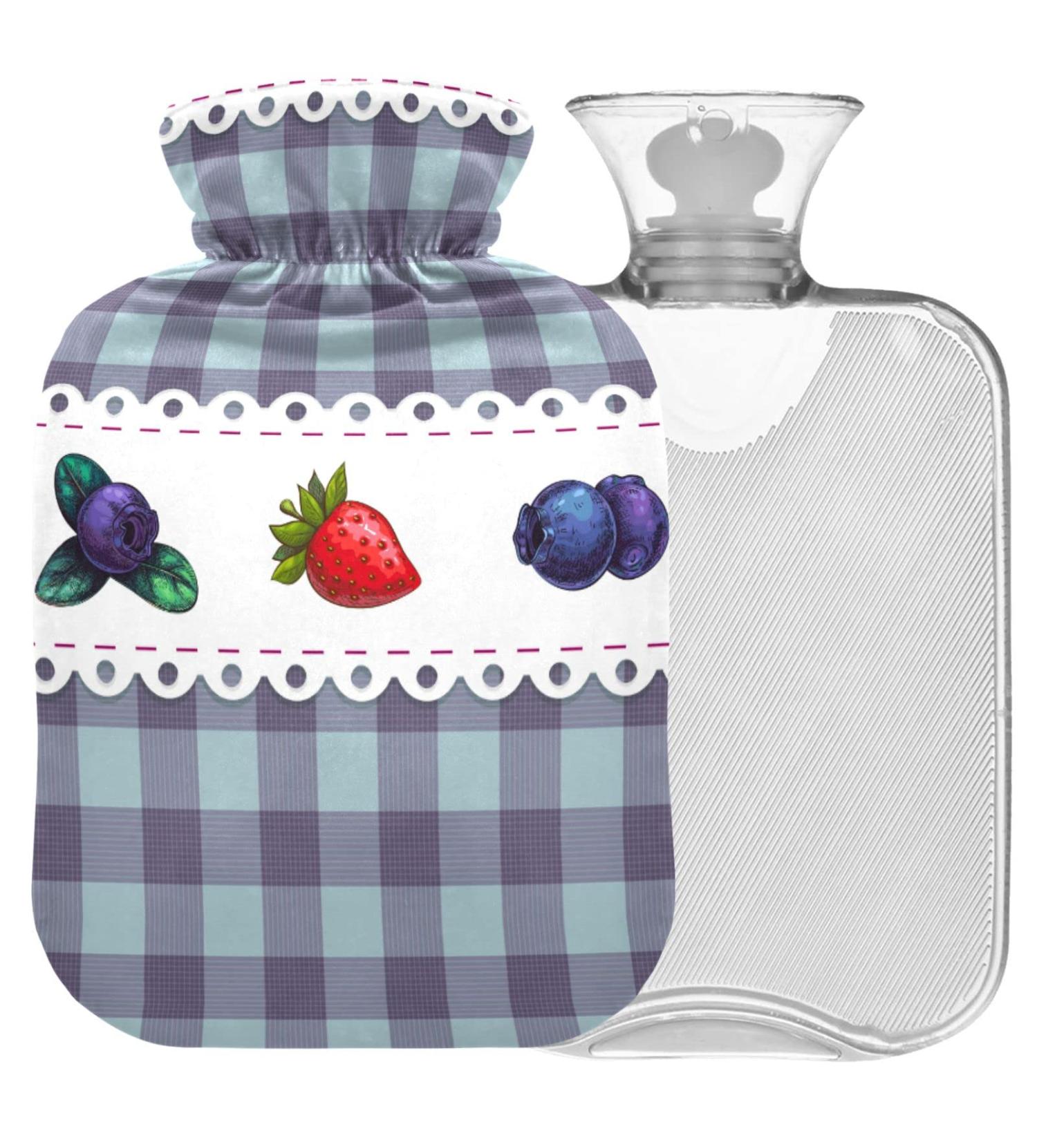 Naanle Plaid Strawberry Blueberry Transparent Hot Water Bottle - 1L Heating Therapy for Bed & Pain Relief | Ideal for Hands & Feet - Buy Online on GoSupps.com