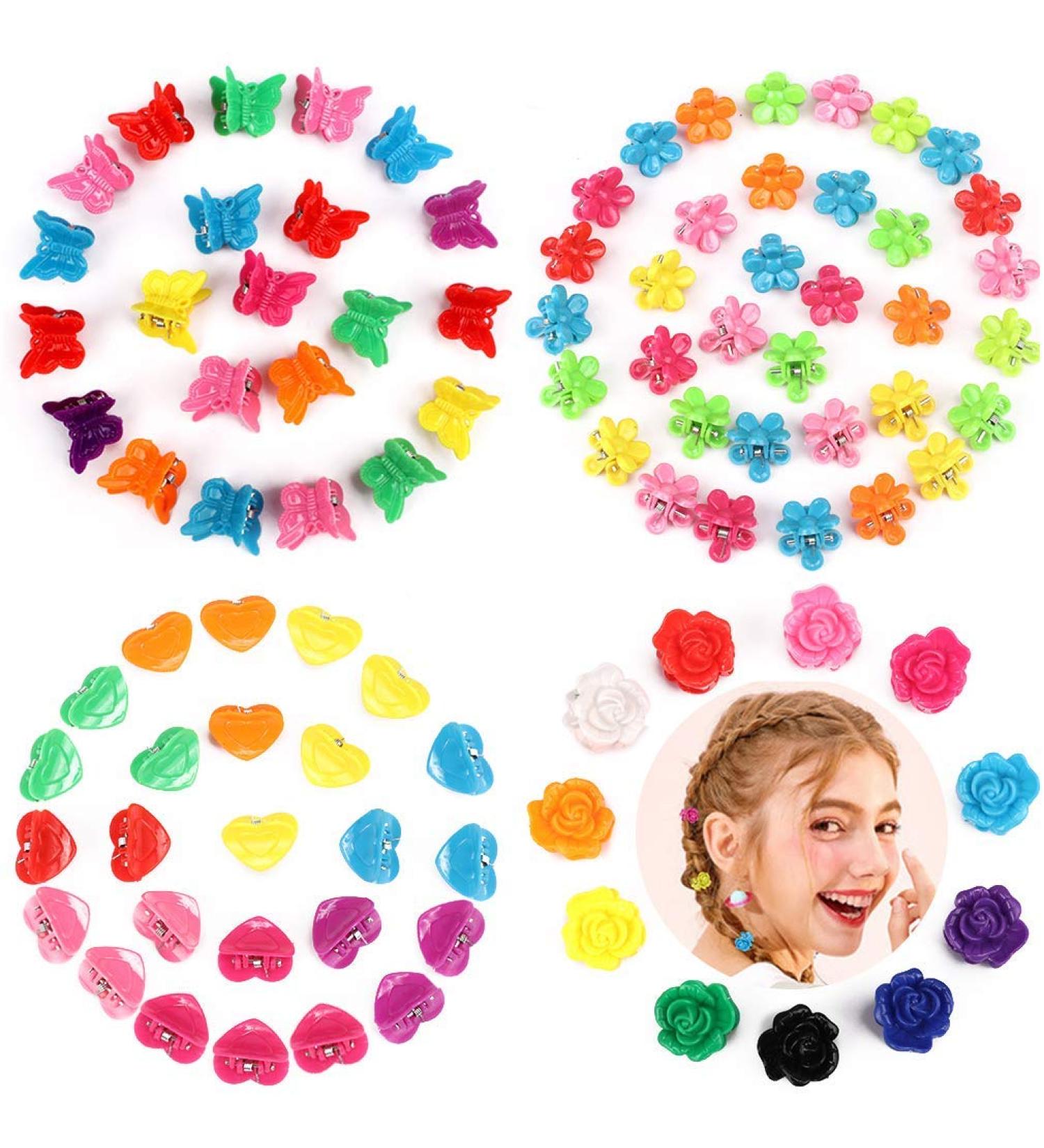 YISSION 200 Pcs Mini Hair Clips | Assorted Color 12 Random Colors | Flower, Butterfly, Heart, Rose Claw Clips | 90s Hair Accessories for Girls & Women Parties - Buy Online on GoSupps.com