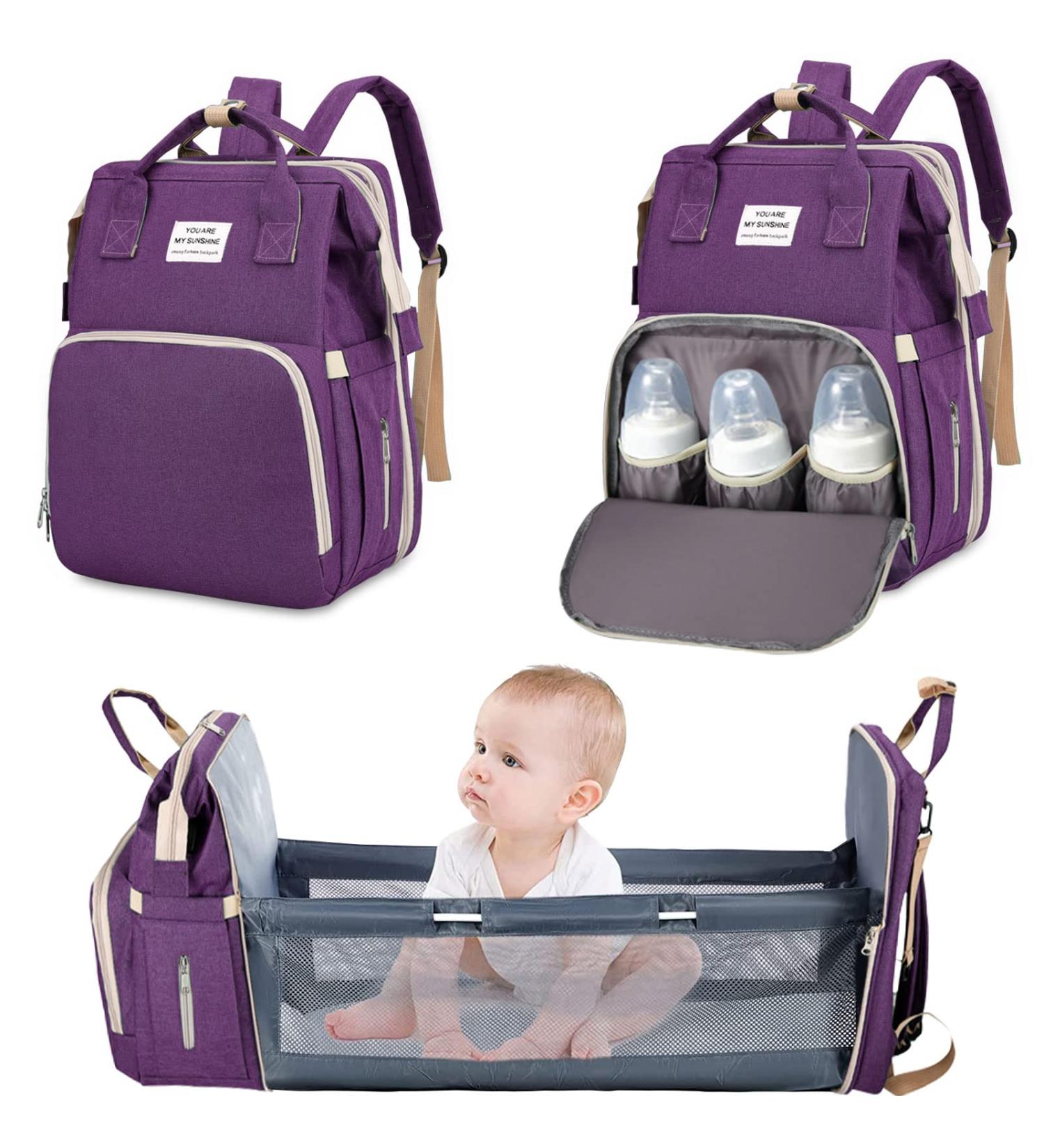 Shop Multifunctional Baby Wrap Bag Backpack - Large Capacity Diaper Backpack with Water-Repellent Design for Travel | Best Diaper Support for Moms & Dads - Violet - Buy Online on GoSupps.com