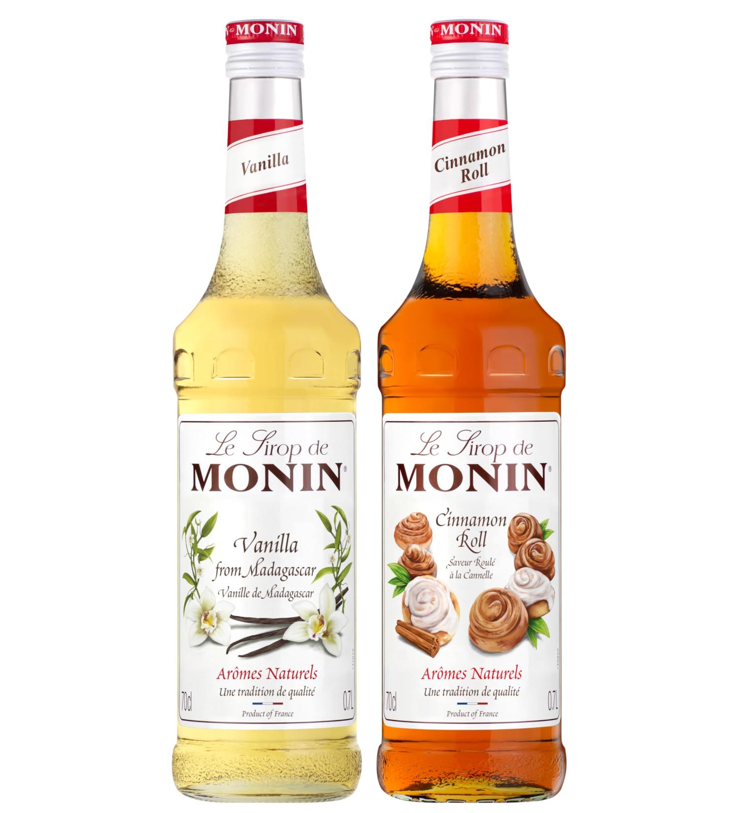MONIN - Vanilla Syrup and Cinnamon Roll Assortment for hot and gourmet drinks - Natural flavors - 2x70 cl - Buy Online on GoSupps.com