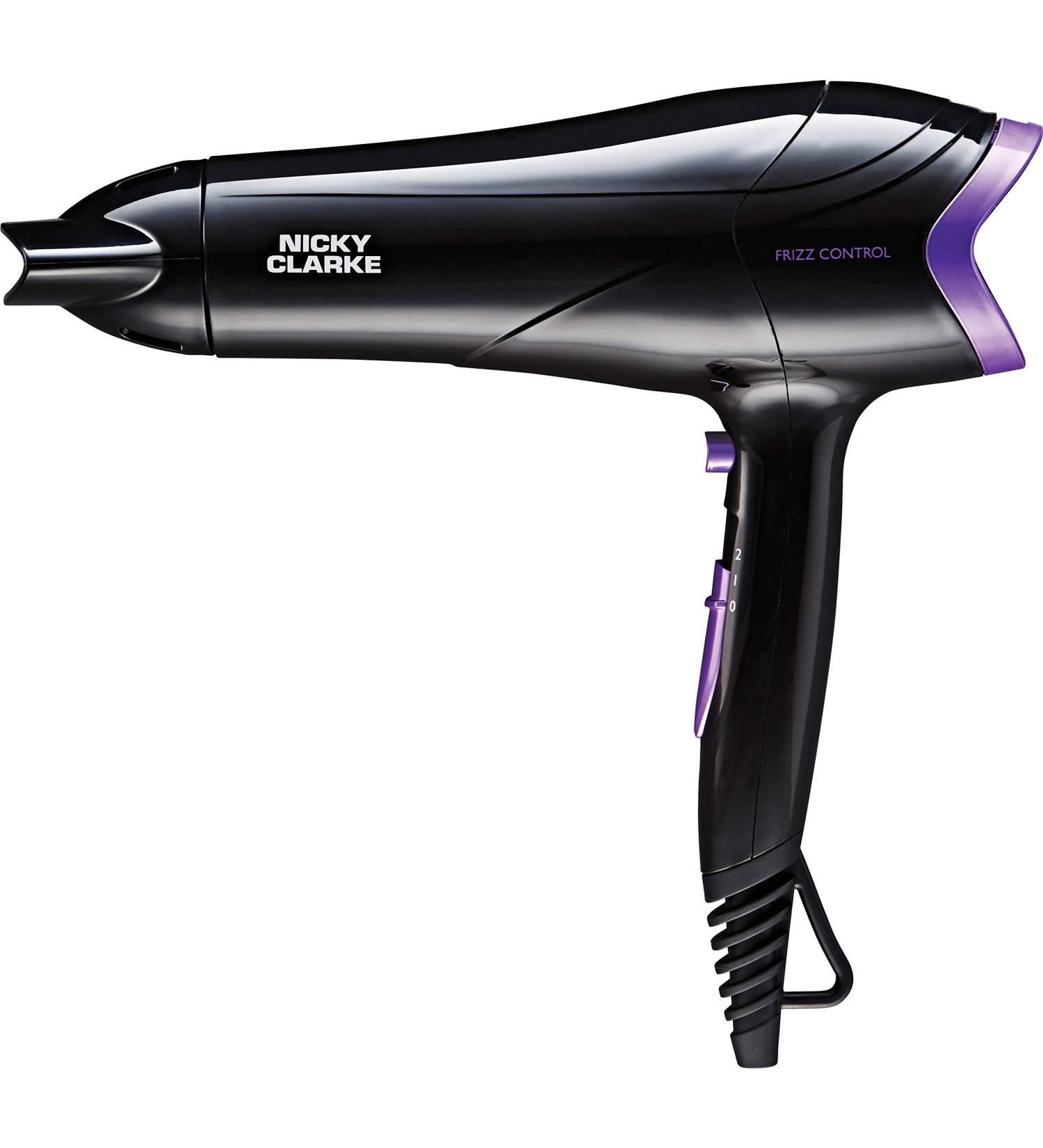 Nicky Clarke Lightweight Frizz Control Hair Dryer - 2200W DC Ionic, 2 Heat & Speed Settings, Cool Shot - Black/Purple - Buy Online on GoSupps.com