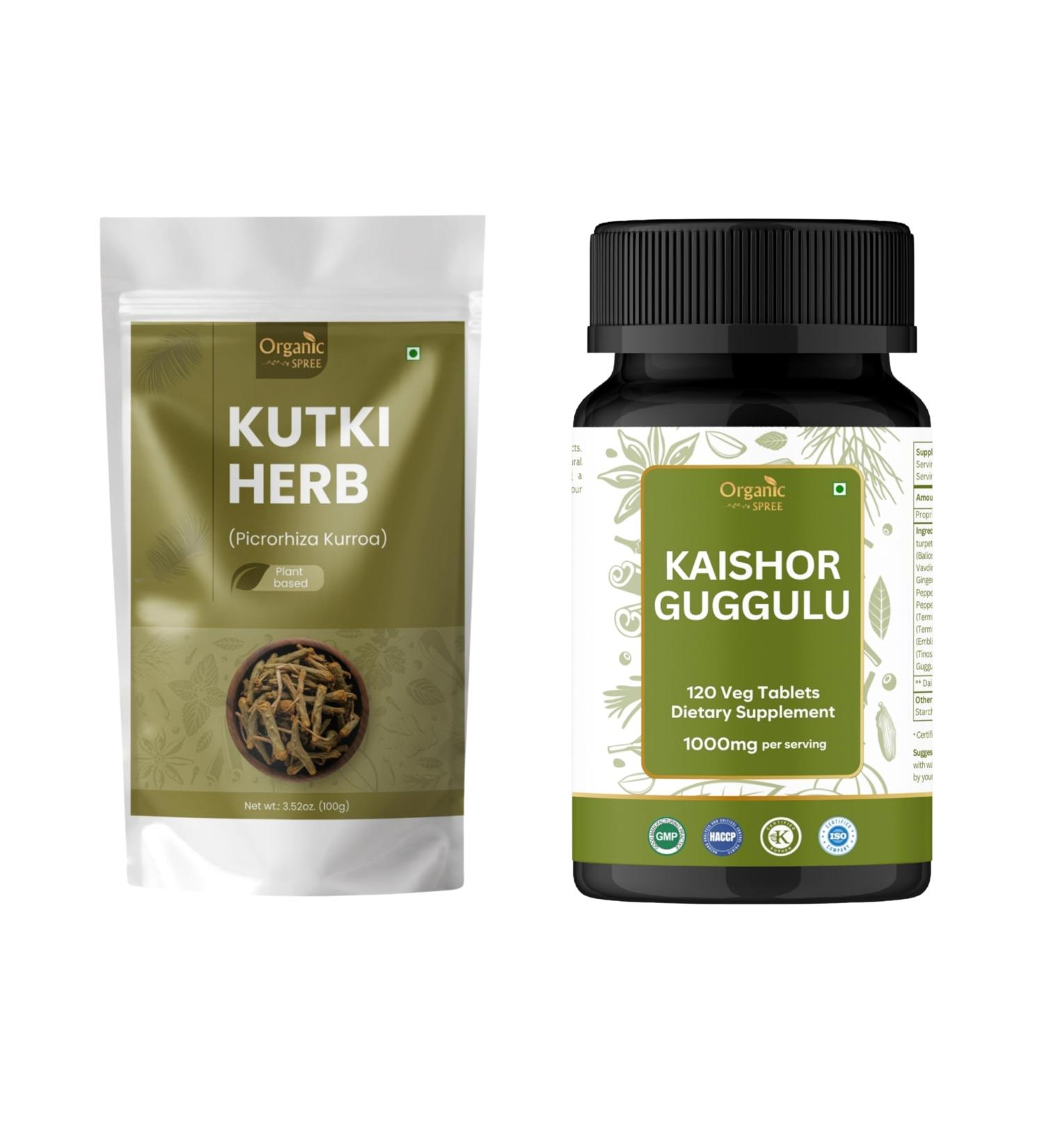 ORGANIC SPREE Kutki Herb & Kaishor Guggulu Supplement 100g & 120 Tablets Picrorhiza Kurroa with Wellness Support Formula Certified Herbal Detox Blend - Buy Online on GoSupps.com