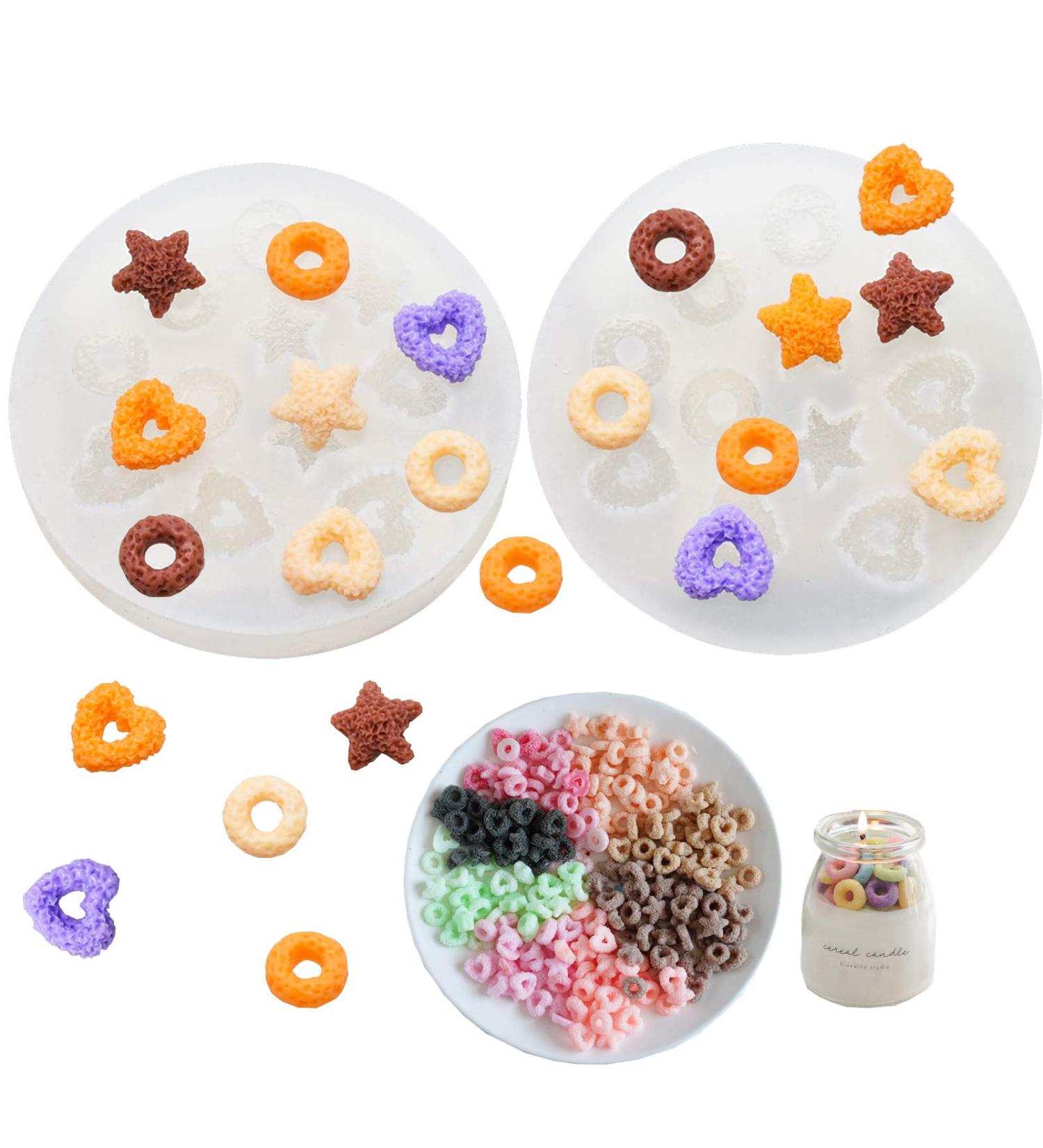 2 pcs Silicone Cereal Candle Molds Star Heart Wax Rings Lucky Charms Candle Molds (Pack of 2)