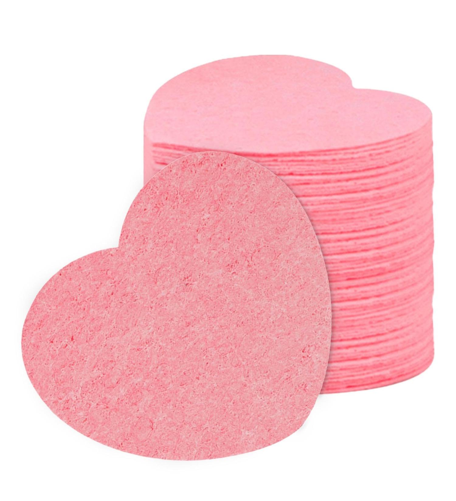 Spa Sponges | Heart Shape Reusable Makeup Remover Pads 20 Face Scrub Sponge for Facial Cleansing Exfoliate Masque Makeup Removal Pink - Buy Online on GoSupps.com