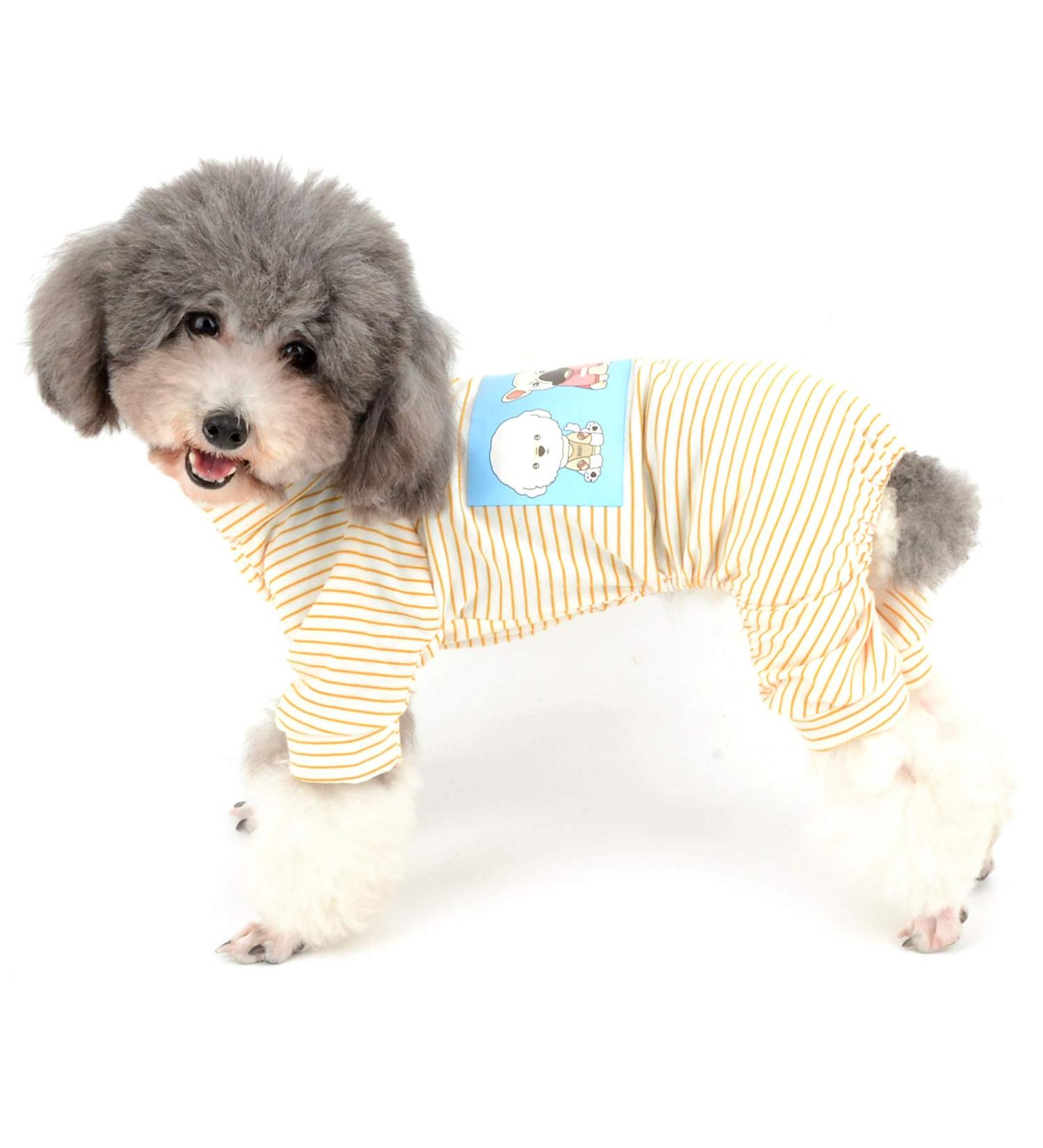 Ranphy Cotton Striped Pajamas for Small Dogs - Cartoon Hoodie Jumpsuit & Pet Coat - Yellow 4 Legs Comfortable Puppy Clothes - Buy Online on GoSupps.com