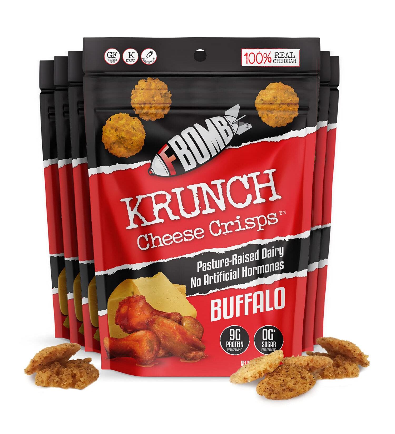 FBOMB Cheese Crisps 6 Pack - Crunchy Oven Baked Keto & Low Carb Snack | 100% Natural Artisan Cheese - High Protein & Gluten Free Keto Snack - Buffalo Flavor - Buy Online on GoSupps.com
