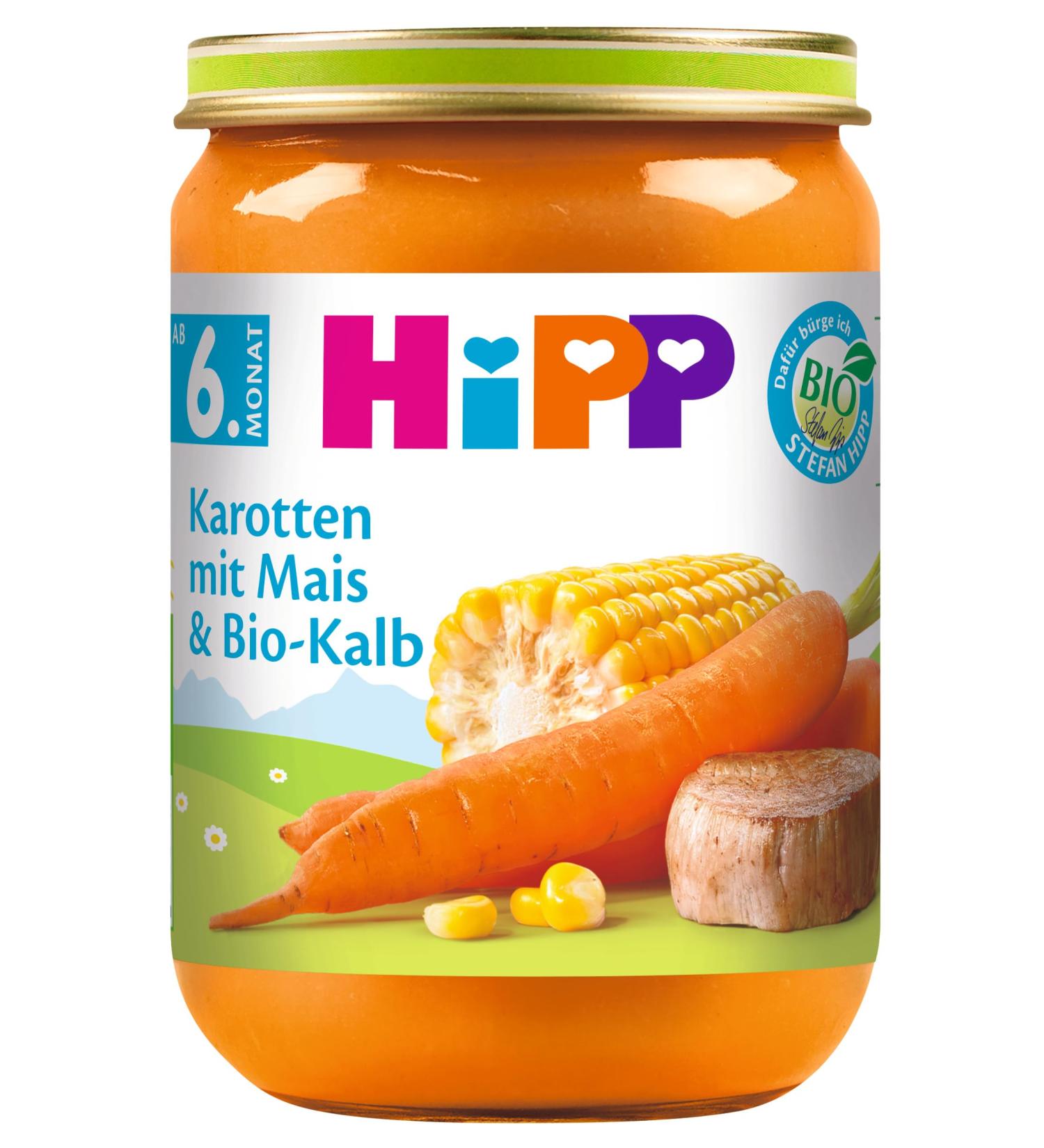 HiPP Carrots with Corn and Organic Veal Pack of 6 (6 x 190 g) H 6280 Carrots/Corn/Veal 190g 190 g (Pack of 6) Single