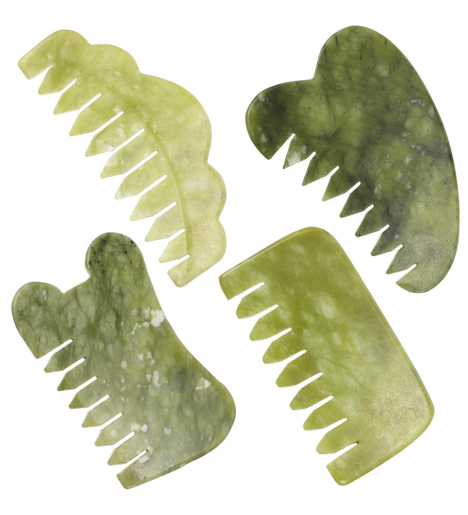 EXCEART Massage Comb Set - 4pcs Jade Gua Sha Scraping Massagers | Natural Jade Stones for Body Massage & Relaxation - Buy Online on GoSupps.com