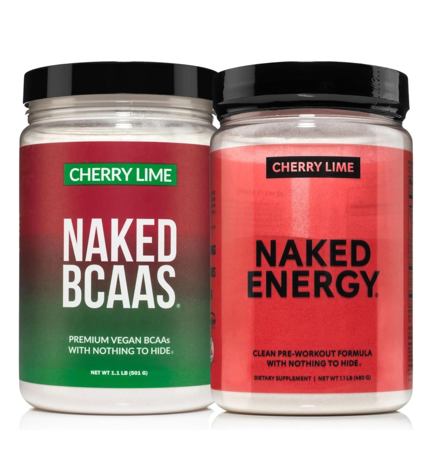 NAKED Cherry Lime Pre Workout & BCAA Bundle Vegan Clean Energy (30 Servings) + 2:1:1 BCAA Powder (34 Servings) for Performance & Recovery - Buy Online on GoSupps.com