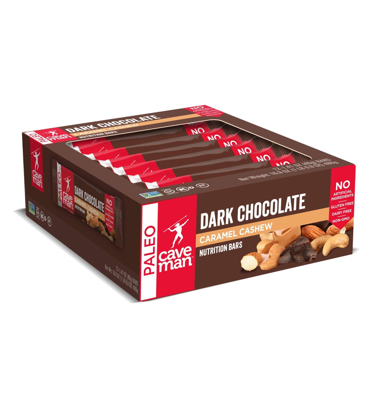 Caveman Foods Dark Chocolate Caramel Cashew Nutrition Bars - 12 Pack (1.41 oz each) - Buy Online on GoSupps.com