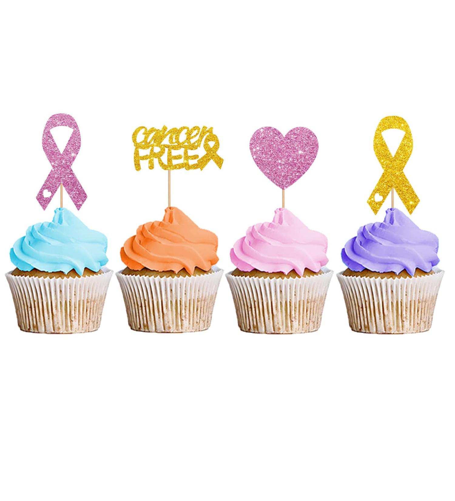 Cancer Free Cupcake Toppers Breast Cancer Awareness Cupcake Toppers Cancer Warrior/Survior Dessert Picks Pink Power Hope Ribbon Sign Party Decoration - Pink & Gold Glitter - Buy Online on GoSupps.com