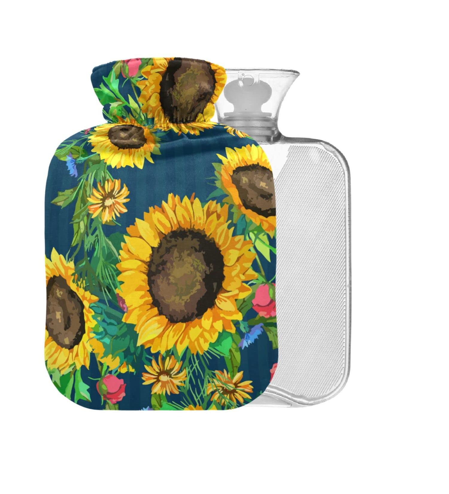 Sunflower Heat Bottle 1L - BPA-Free Pain Relief for Headaches Neck & Shoulders - Eco-Friendly Green Leaves Design - Buy Online on GoSupps.com