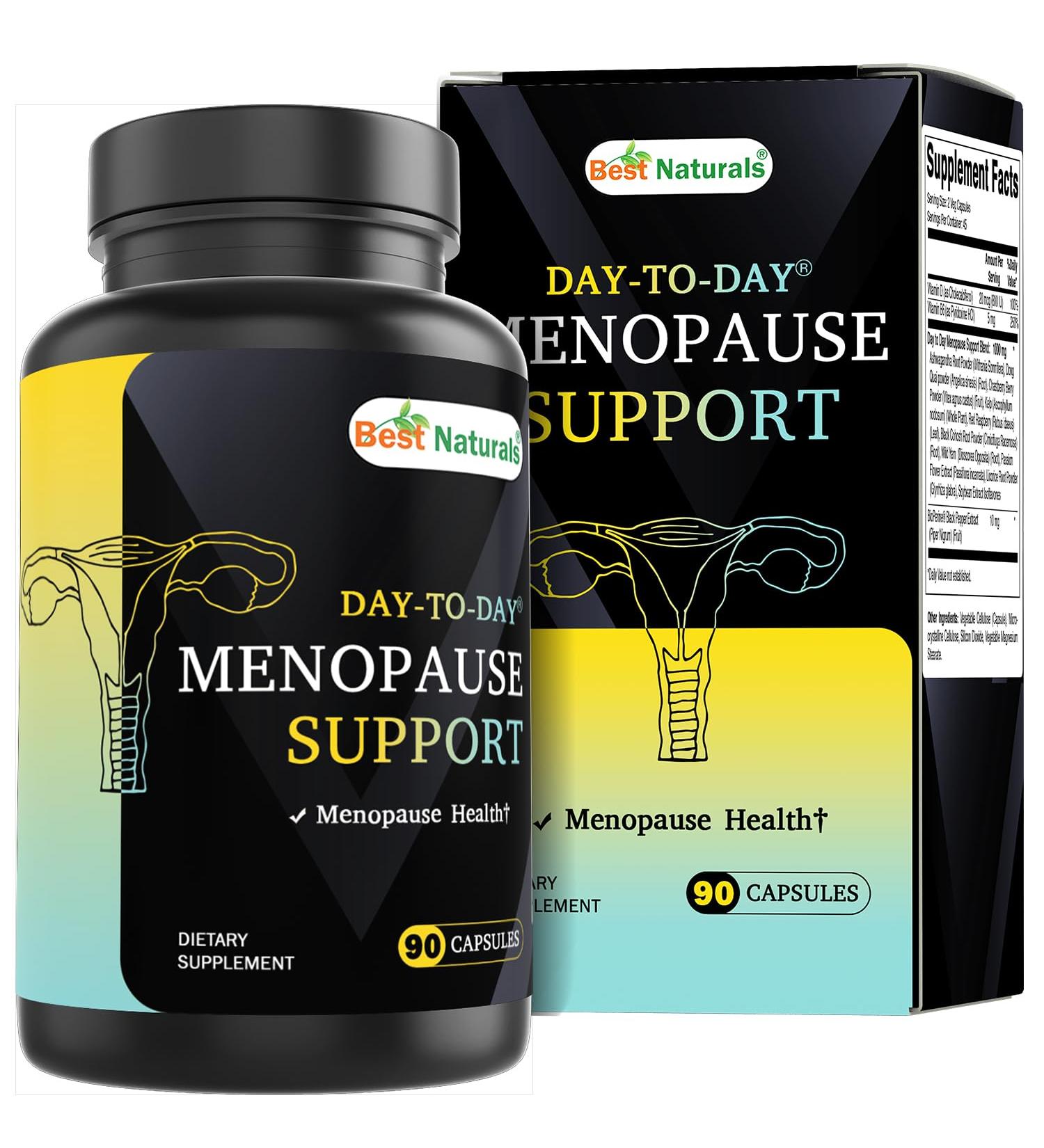 Best Naturals Day-to-Day Menopause Supplements for Women with Ashwagandha Dong Quai Chastberry Kelp Red Raspberry Black Cohosh & BioPerine 90 Veg Capsules - Buy Online on GoSupps.com