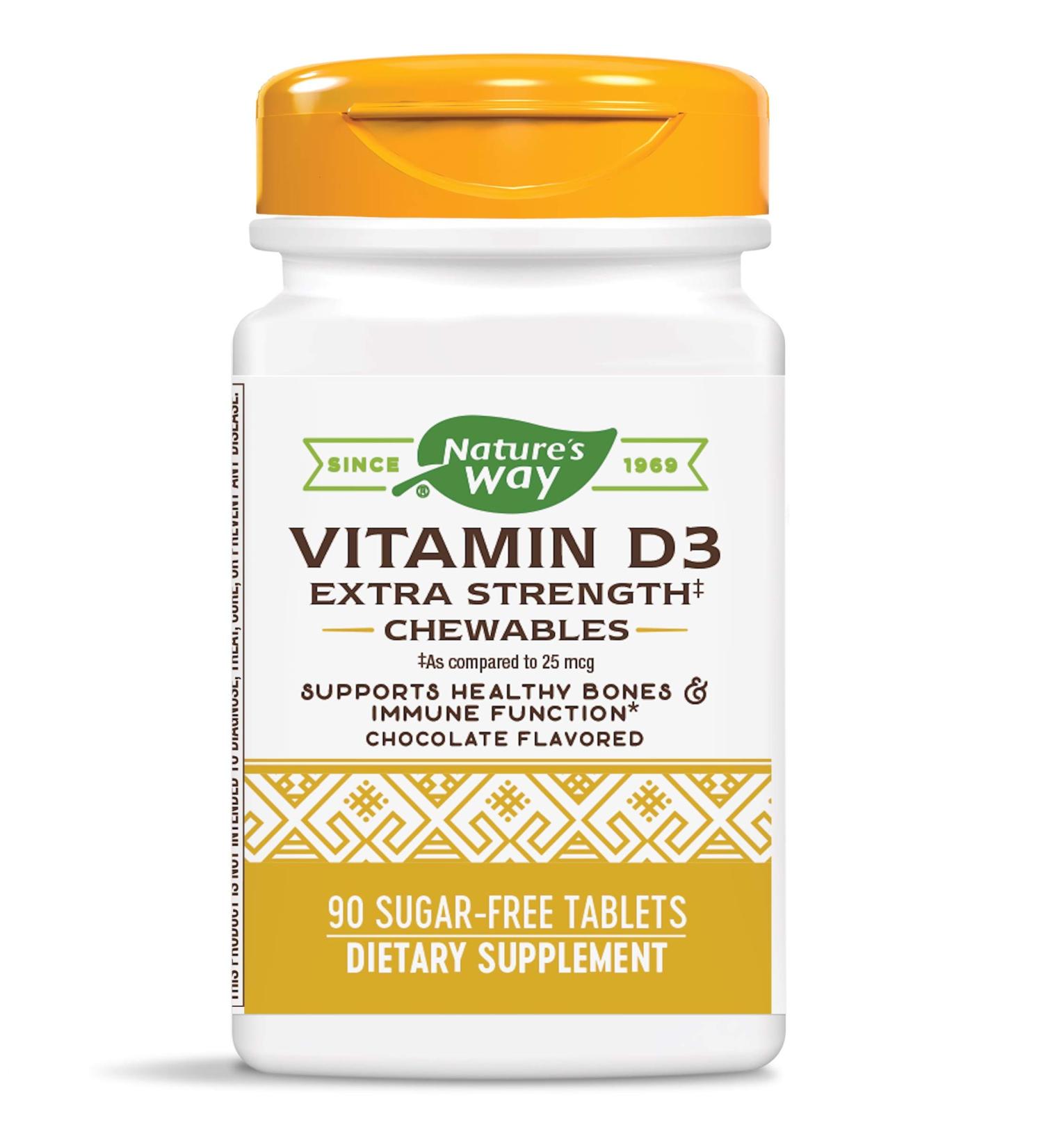 Nature's Way Vitamin D3 Extra Strength Sugar-Free Chocolate Chewables - 90 Count - Buy Online on GoSupps.com