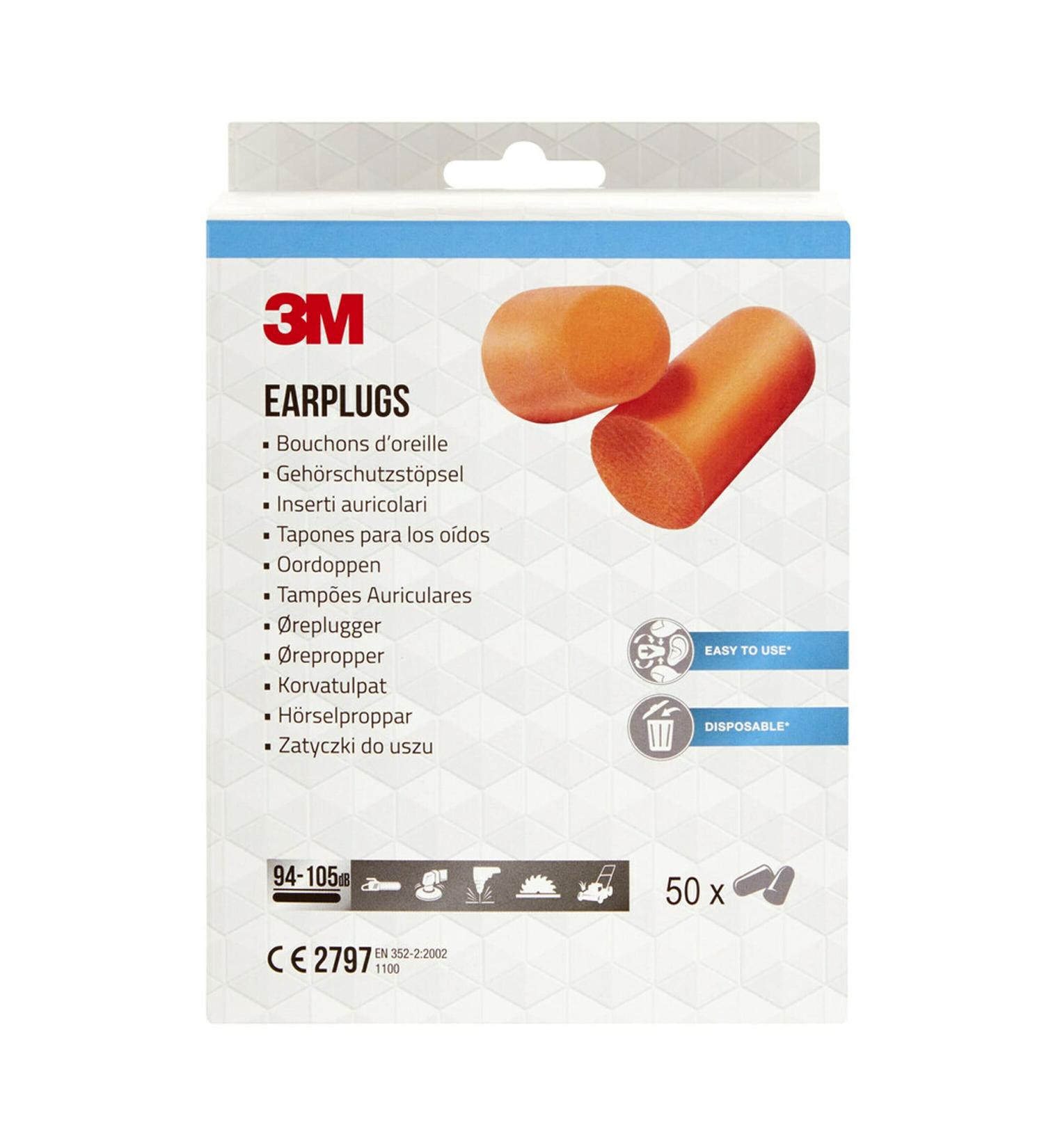 3M Hearing Protection Foam Earplugs 1100 - 50 Pairs Soft Hypoallergenic Hygienically Packaged Noise Reduction (94-105 dB) - Buy Online on GoSupps.com
