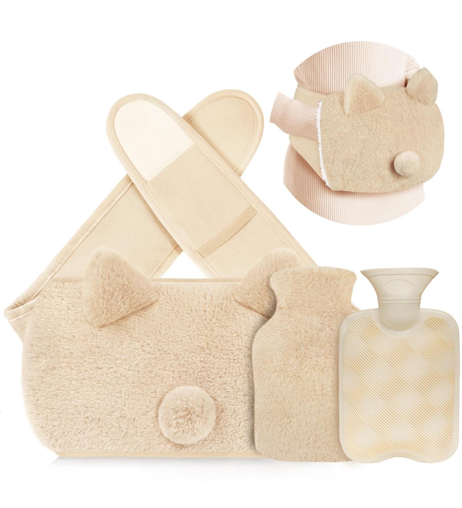 Hot Water Bottle Belt Wrap with Fluffy Cover - Beige | Pain Relief for Period & Body Aches - Buy Online on GoSupps.com